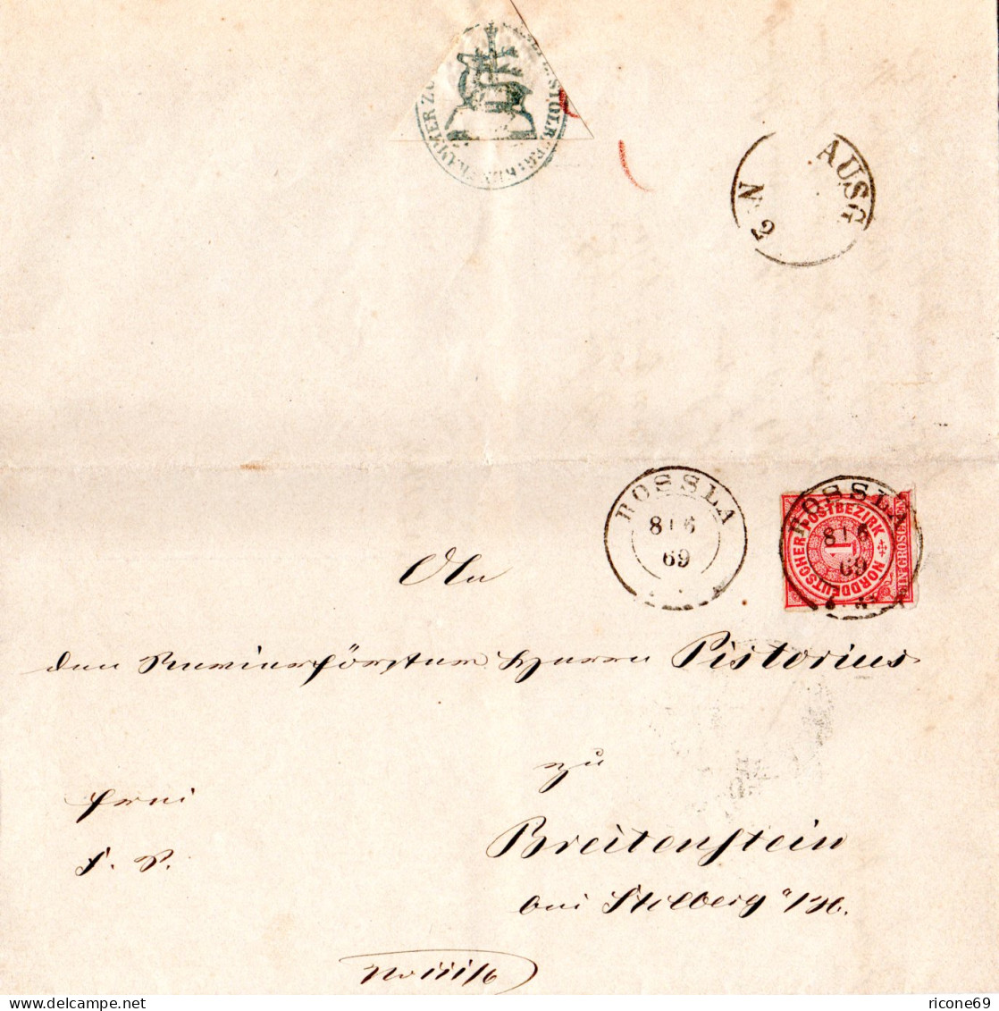 NDP 1869, Nachverwendeter Preussen-K2 ROSSLA Auf Brief M. 1 NGr. - Lettres & Documents