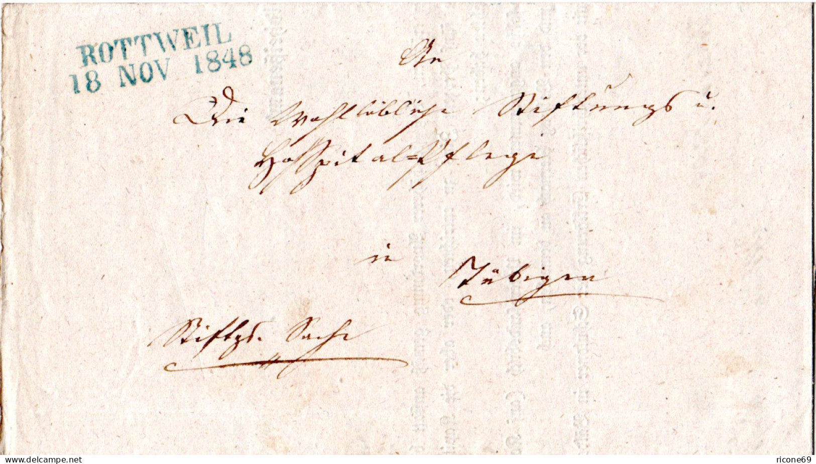 Württemberg 1848, L2 ROTTWEIL U. Innen TÜBINGEN Auf Wende Brief  - Vorphilatelie