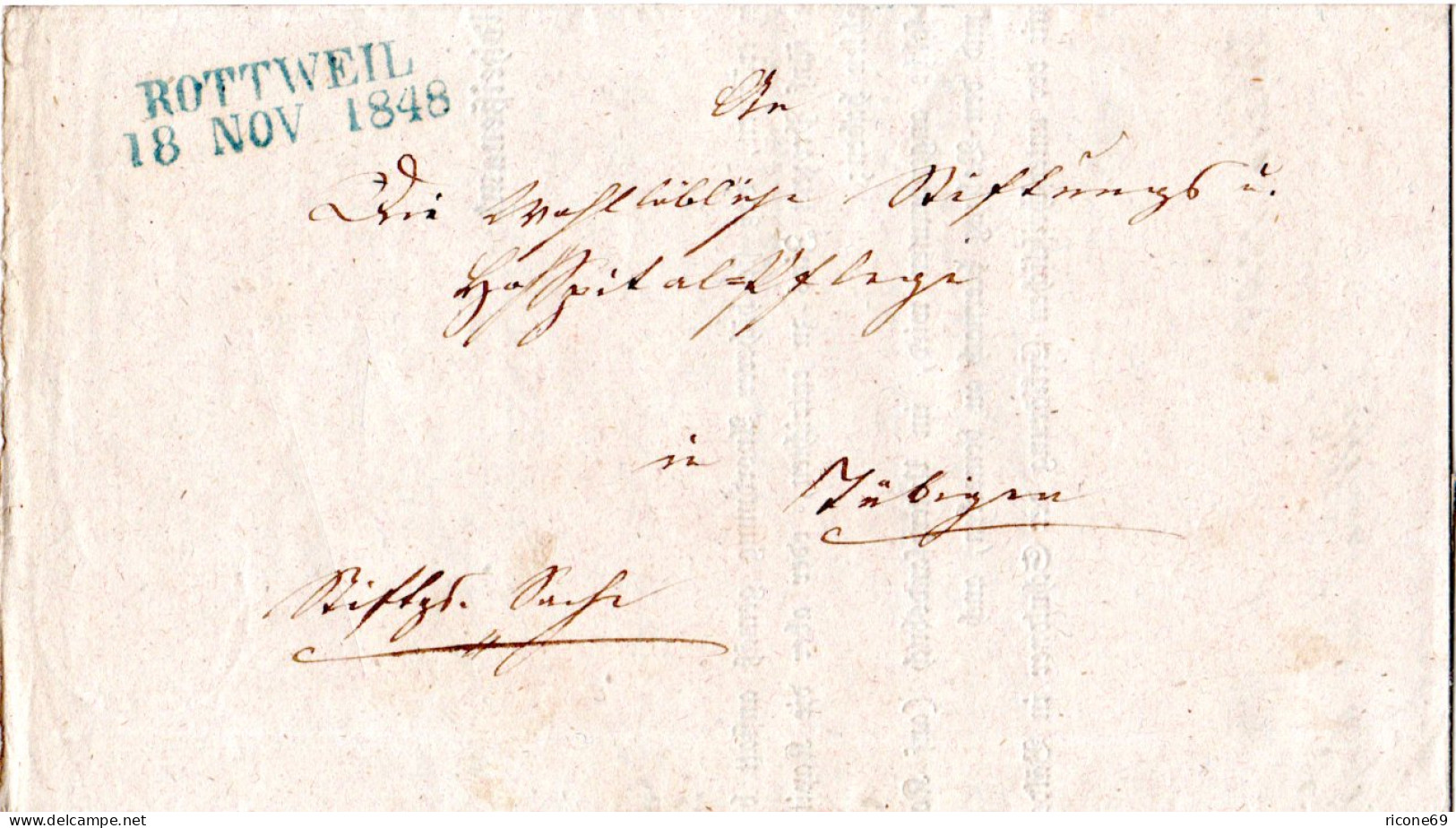 Württemberg 1848, L2 ROTTWEIL U. Innen TÜBINGEN Auf Wende Brief  - Prephilately