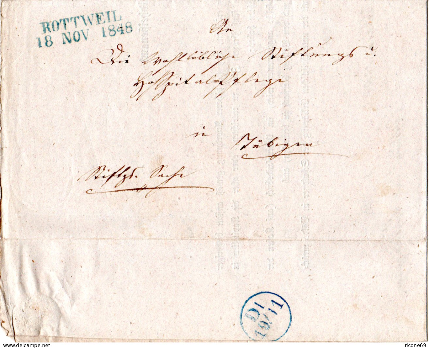 Württemberg 1848, L2 ROTTWEIL U. Innen TÜBINGEN Auf Wende Brief  - Prephilately