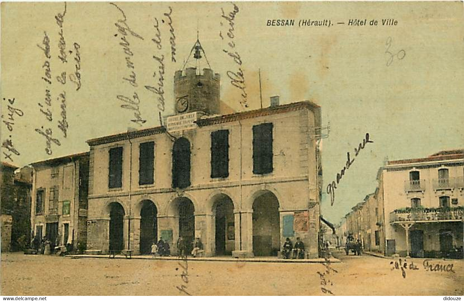 34 - Bessan - Hotel De Ville - Animée - Colorisée - Correspondance - CPA - Voir Scans Recto-Verso - Autres & Non Classés