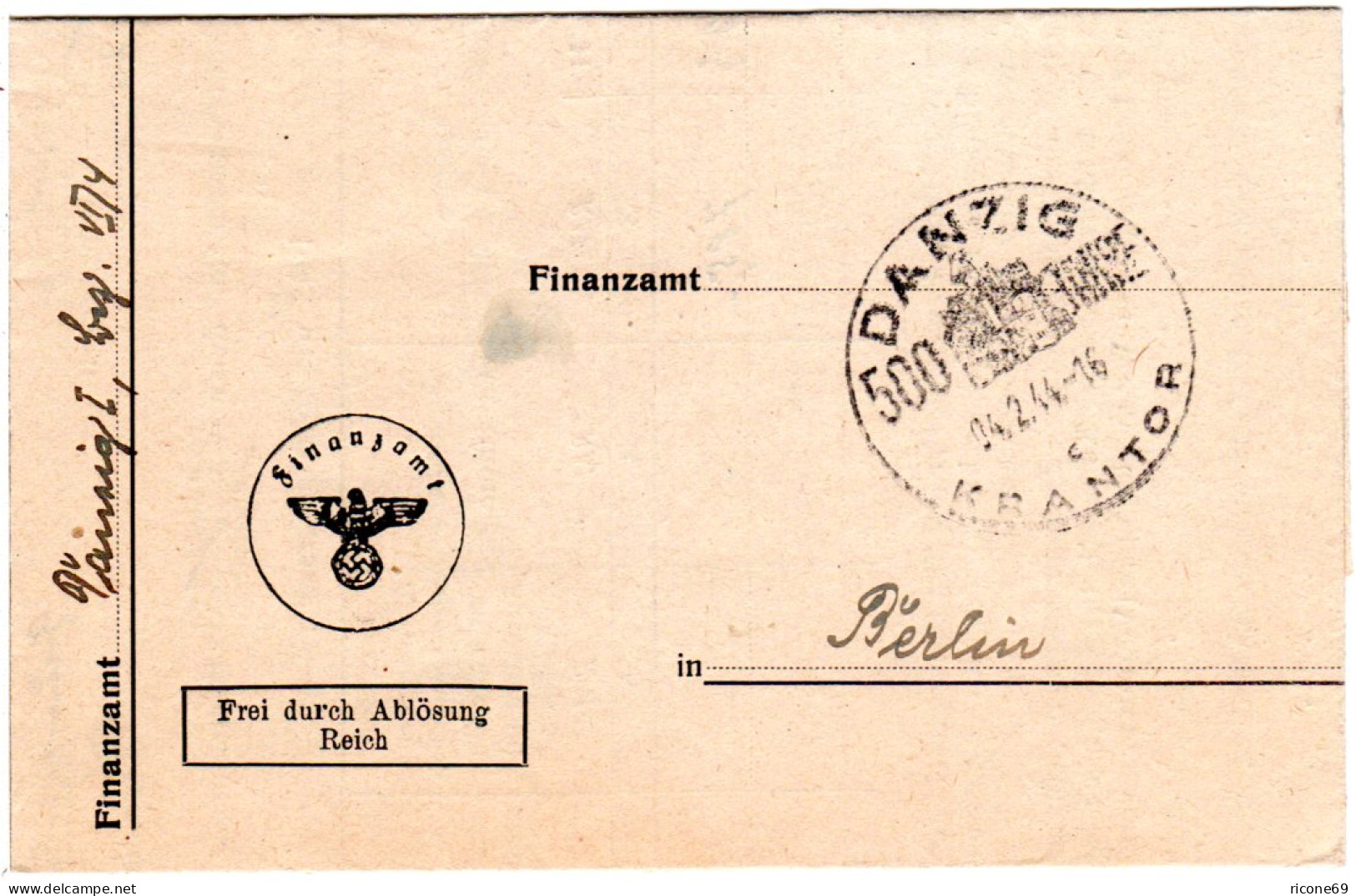 Danzig C KRANTOR 1944, Sonderstpl. Auf Amts Brief Frei Durch Ablösung - Lettres & Documents