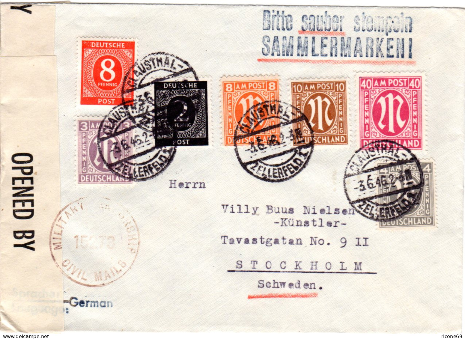 1946, 7 Marken Auf Portorichtigem Brief V. Clausthal-Zellerfeld N. Schweden - Covers & Documents
