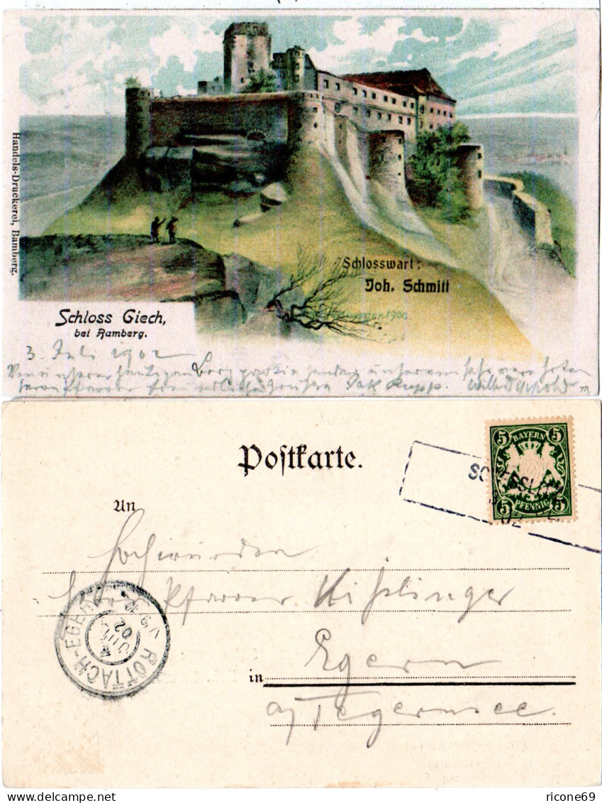 Bayern 1902, R3-Aushilfstempel SCHESSLITZ Auf Schloß Giech Litho-AK M. 5 Pf - Covers & Documents