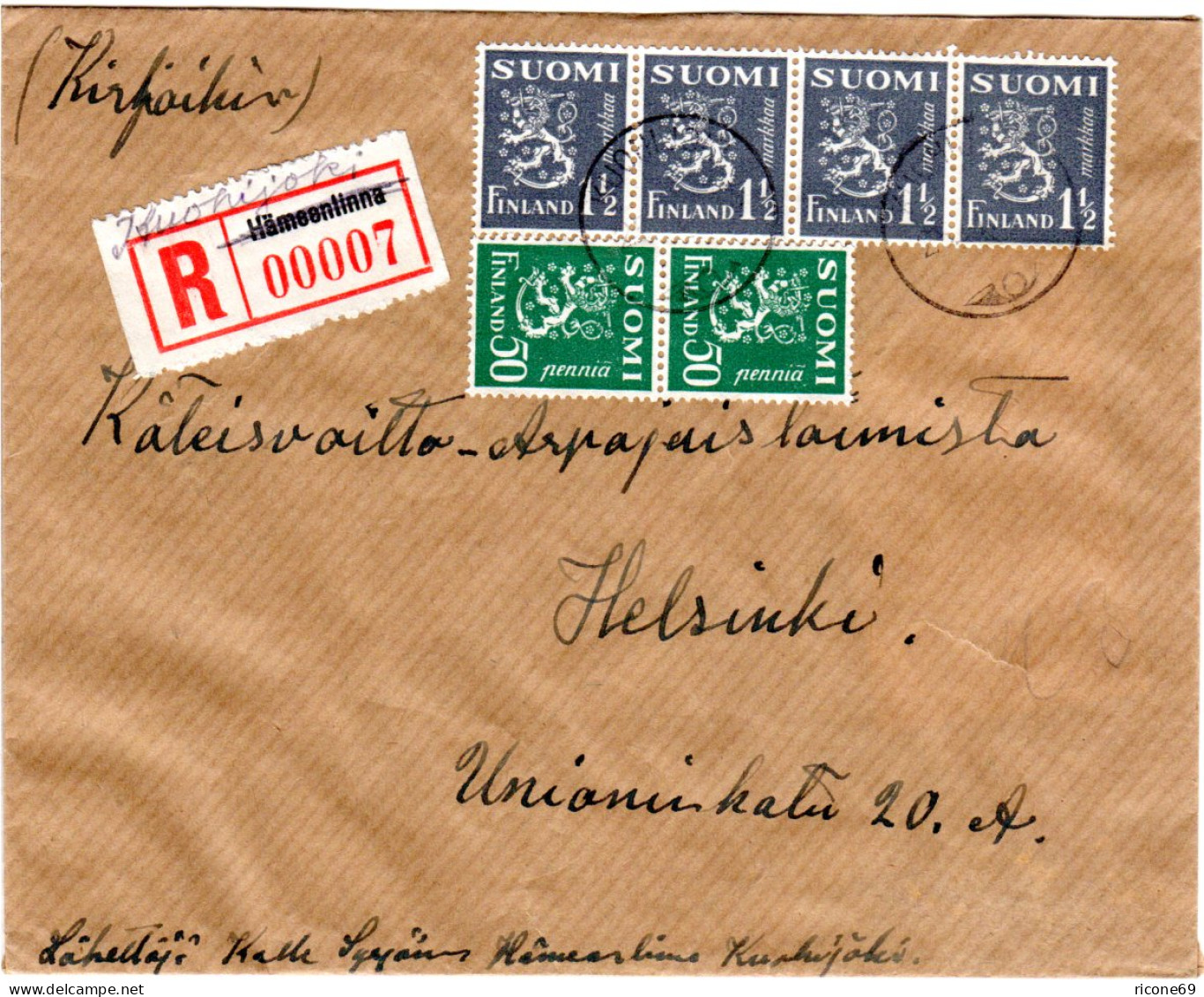 Finnland 1943, Kuokijoki, überschriebener Not Reko Zettel Auf Brief M. 6 Marken - Andere & Zonder Classificatie