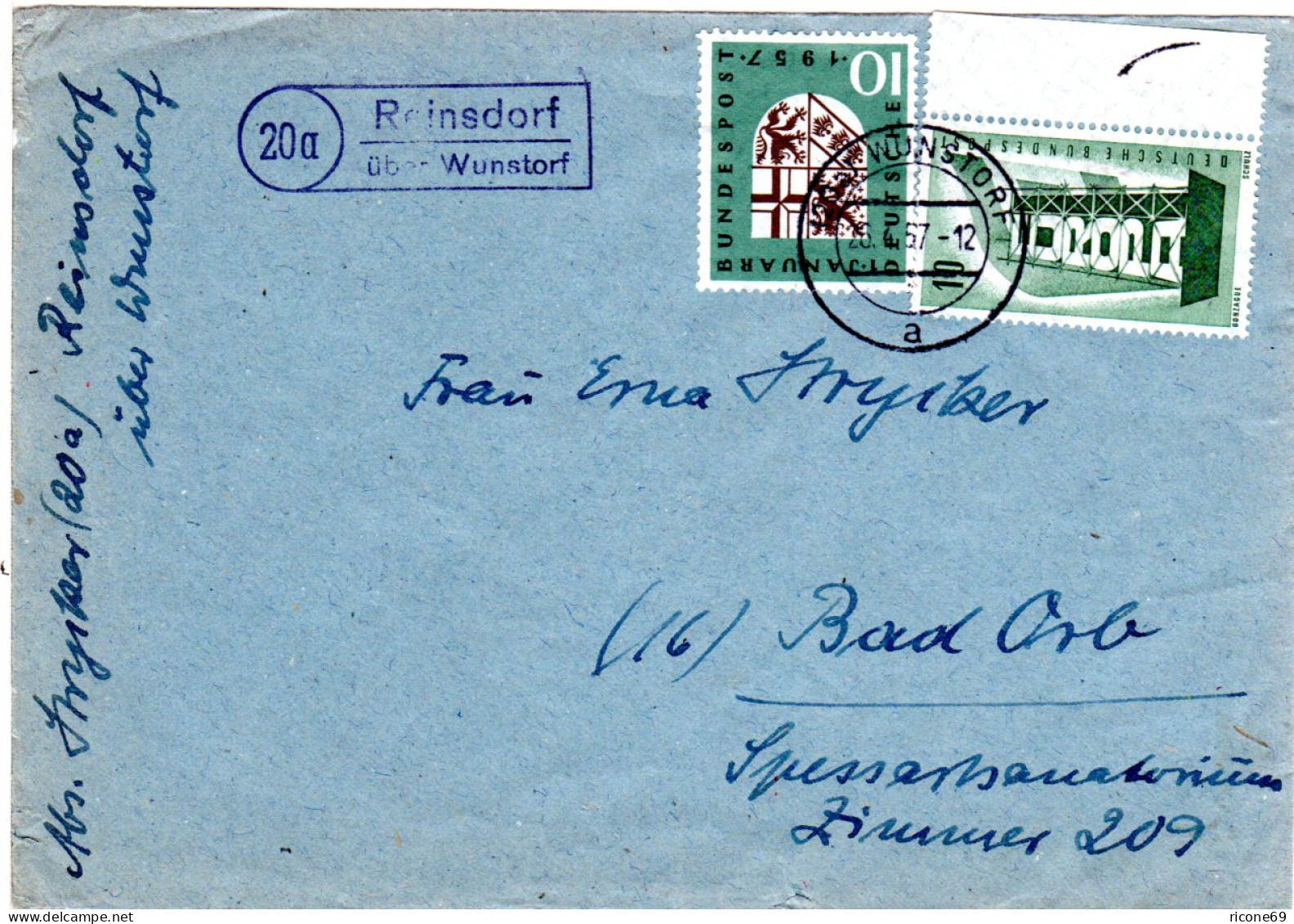 BRD 1957, Landpost Stpl. 20a REINSDORFüber Wunstorf Auf Brief M. 2x10 Pf. - Covers & Documents