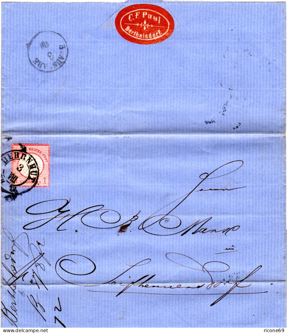 DR 1872, 1 Gr Auf Brief M. Sachsen-K2 HERRNHUT Via Österreich N. Seifhennersdorf - Covers & Documents