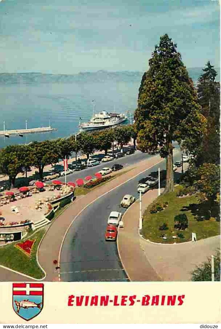 74 - Evian Les Bains - Le Port - Les Jardins De La Buvette Cachat - La Cote Suisse - Automobiles - Bateaux - Blasons - C - Evian-les-Bains