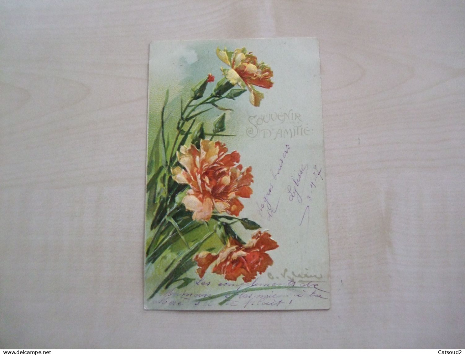 Carte Postale Ancienne 1907 CATHARINA KLEIN Oeillets Souvenir D' Amitié - Klein, Catharina