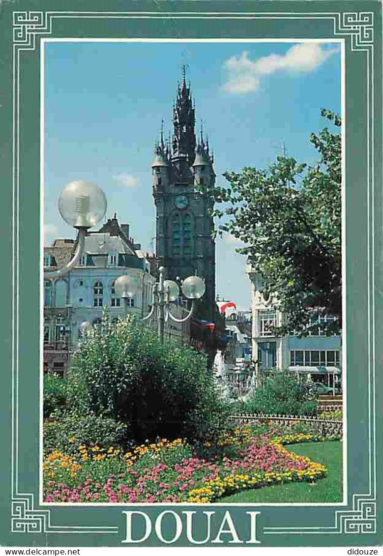 59 - Douai - La Place D'Armes - Le Beffroi - L'Hotel De Ville - Massifs Floraux - Fleurs - Flamme Postale - CPM - Voir S - Douai