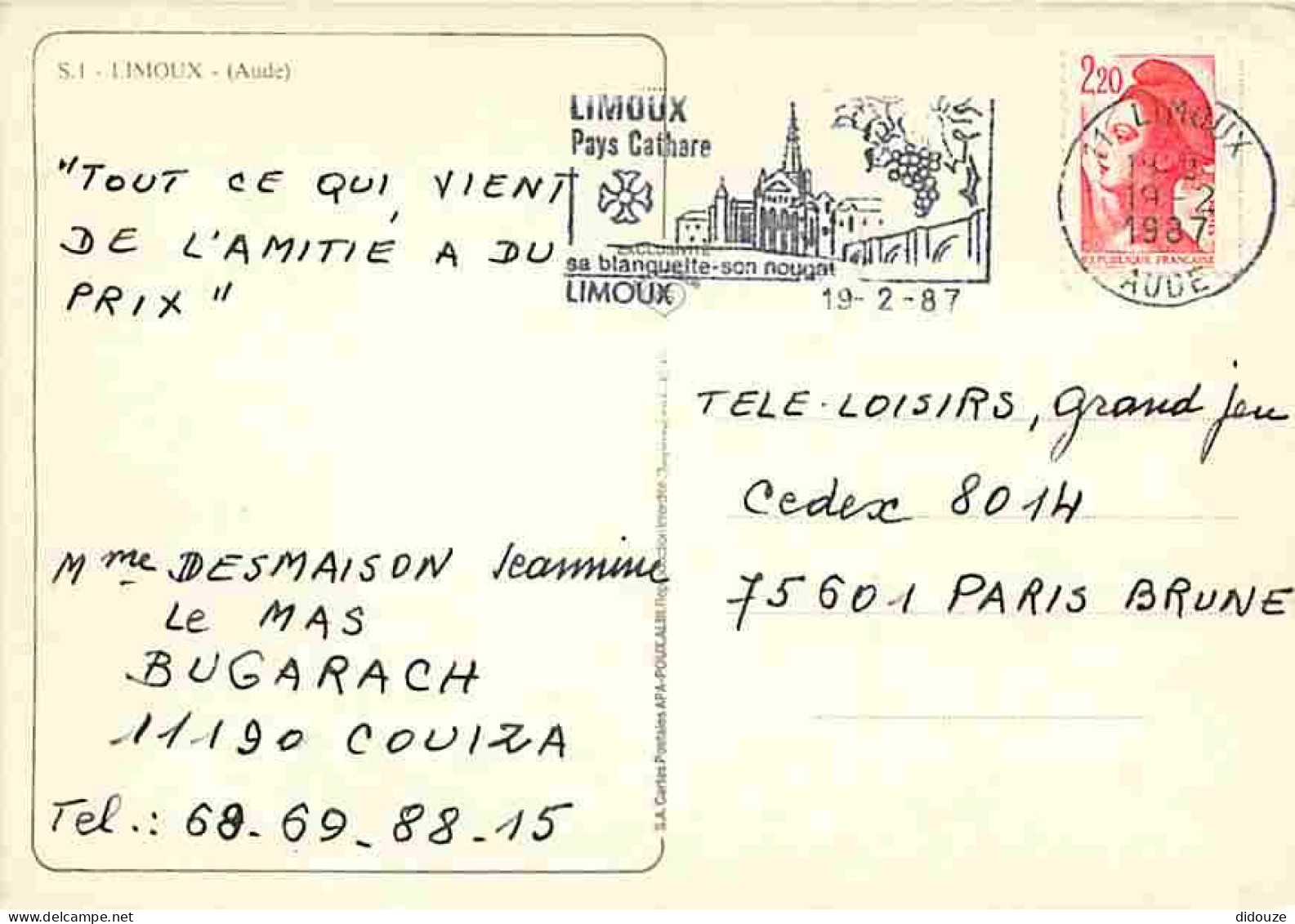 11 - Limoux - Multivues - Dessin De Pierrot - Flamme Postale De Limoux - CPM - Voir Scans Recto-Verso - Limoux