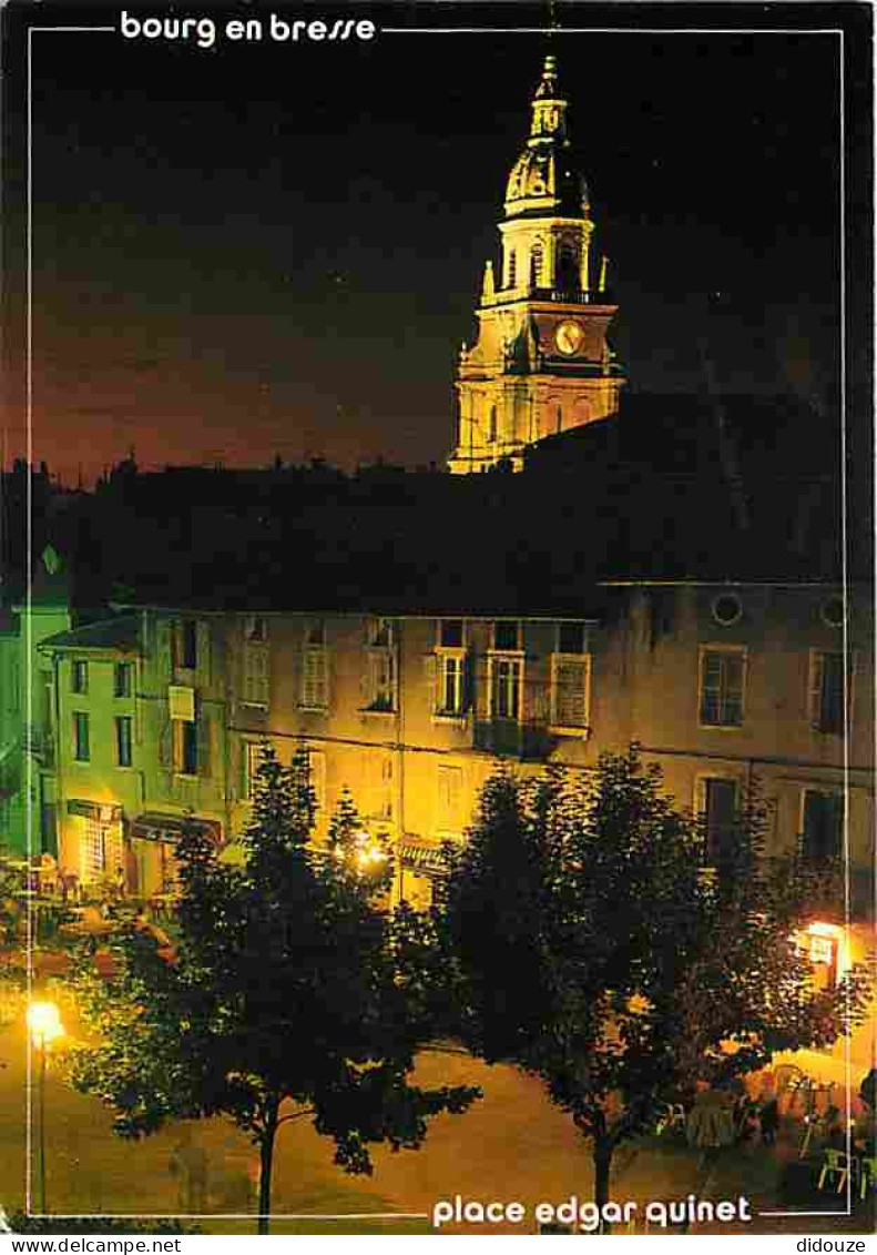 01 - Bourg En Bresse - Place Edgar Quinet - La Collégiale Notre Dame - Vue De Nuit - Flamme Postale - CPM - Voir Scans R - Other & Unclassified