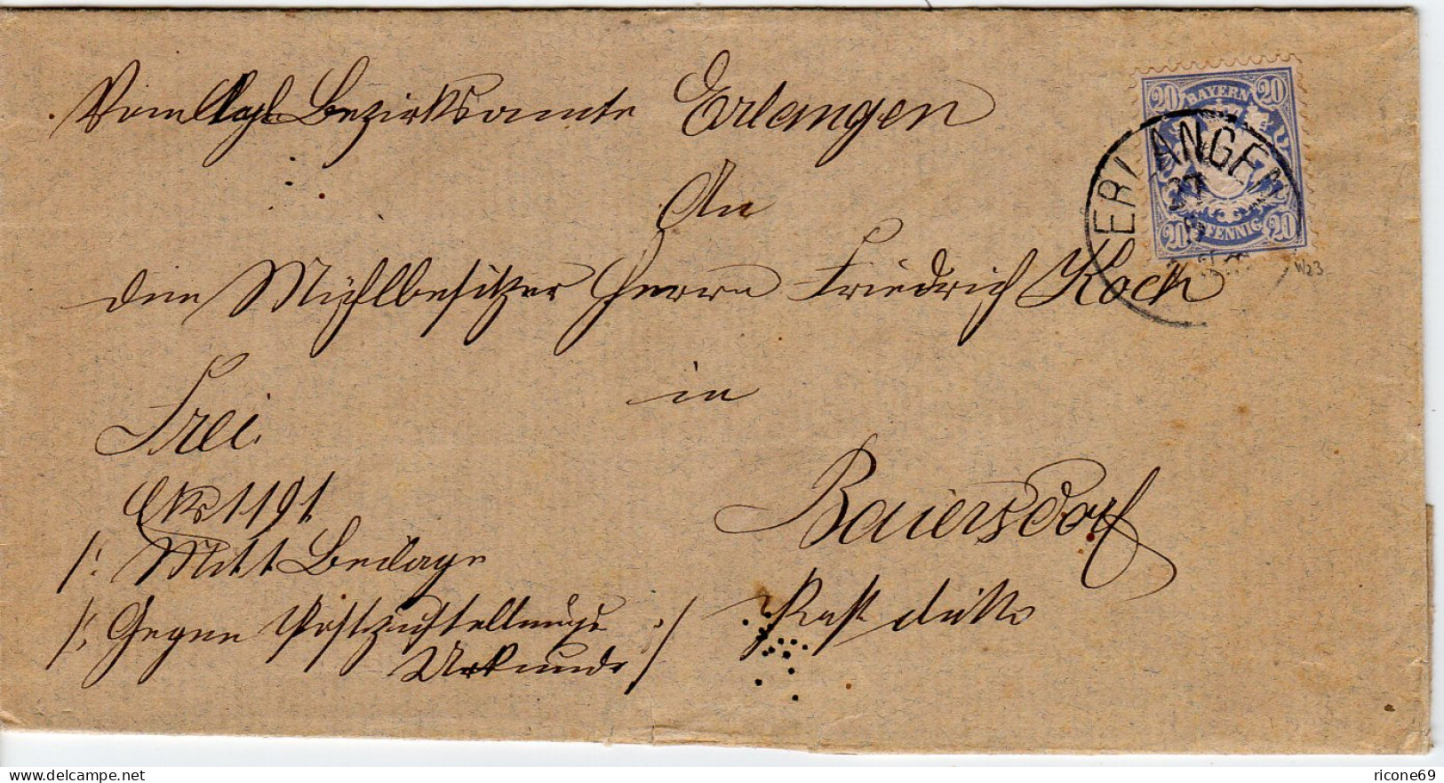 Bayern 1886, EF 20 Pf. Auf Doppel Brief V. Erlangen N. Baiersdorf - Lettres & Documents