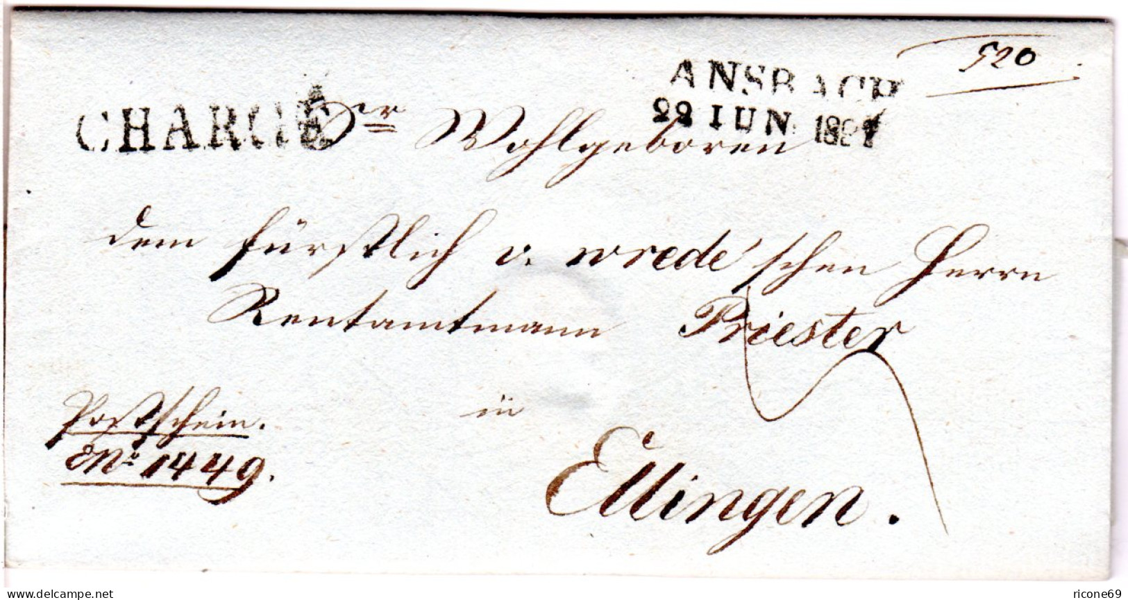 Bayern 1837, L2 ANSBACH Auf Chargé Brief N. Württemberg M. Interessantem Inhalt - Precursores