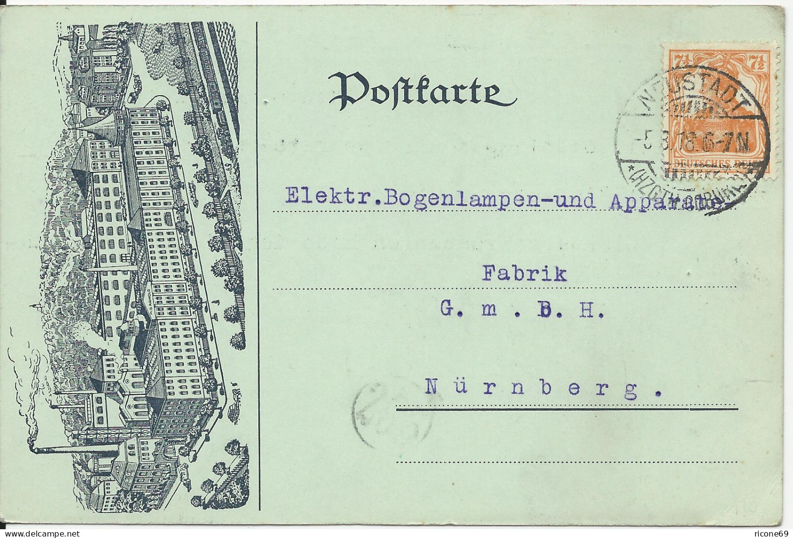 DR 1918, 7 1/2 Pf. Auf Reklamekarte V. Neustadt /Coburg N. Nürnberg  - Lettres & Documents