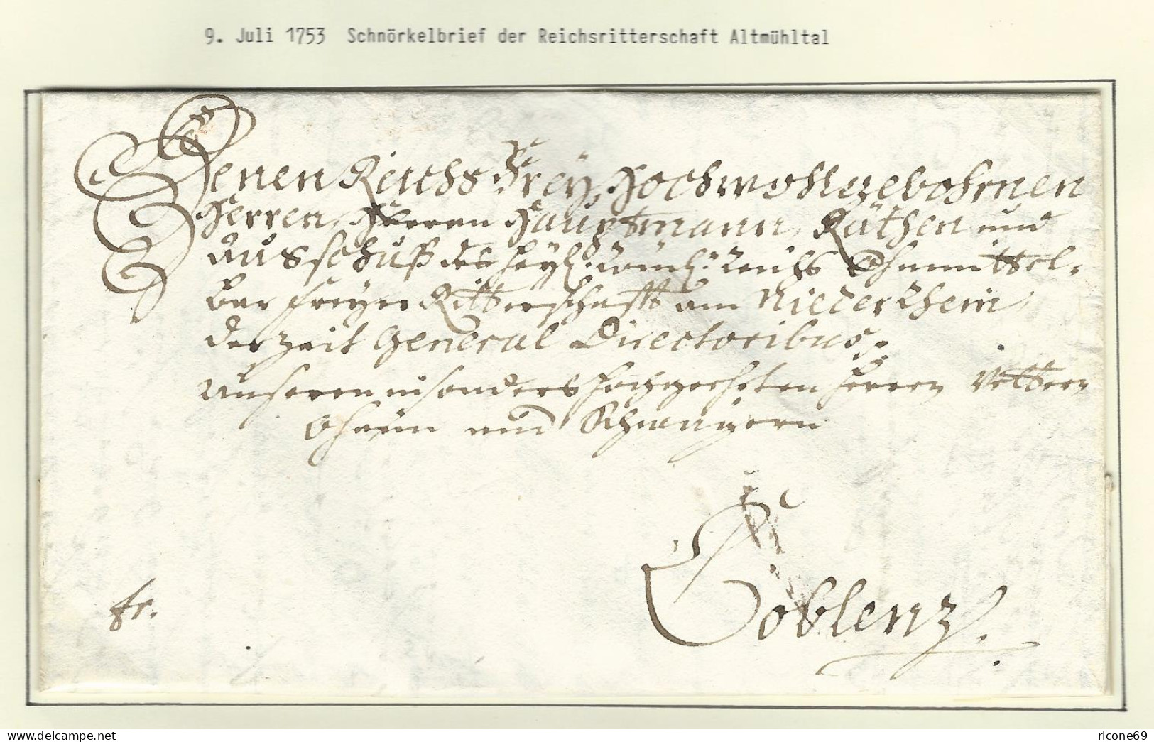 Bayern 1753, Sehr Gut Erhaltener Brief D. Ritterschaft Orts Altmühl In Francken - Lettres & Documents