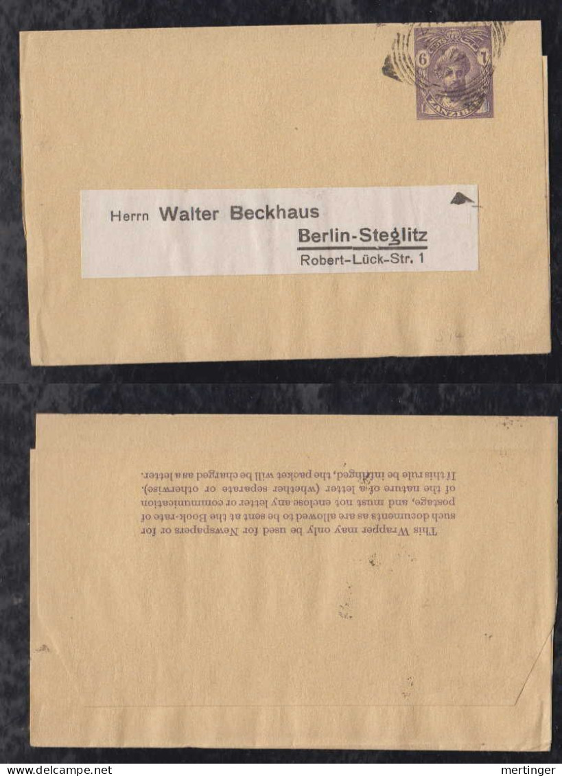 Zanzibar 1927 Stationery Wrapper 6c To BERLIN Germany - Zanzibar (...-1963)
