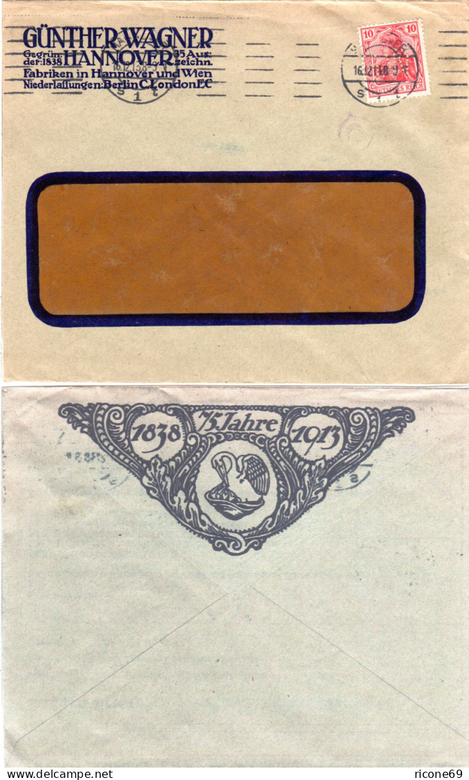 DR 1913, 10 Pf. Germania M. Perfin Firmenlochung Auf Brief V. Hannover - Covers & Documents