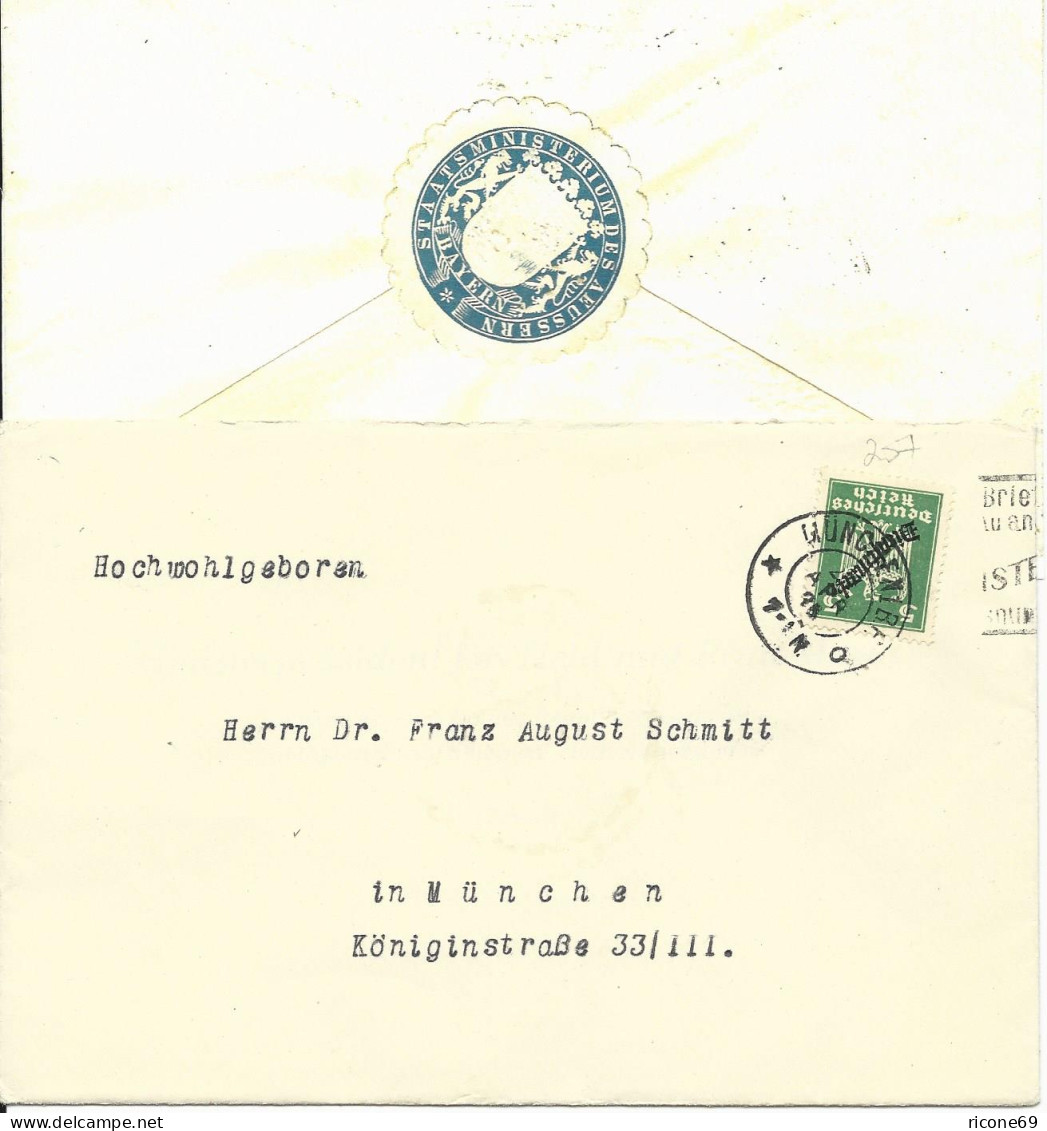 DR 1925, 5 Pf. Dienst Auf Brief V. München M. Rs. Ministerium Verschluss Siegel - Service