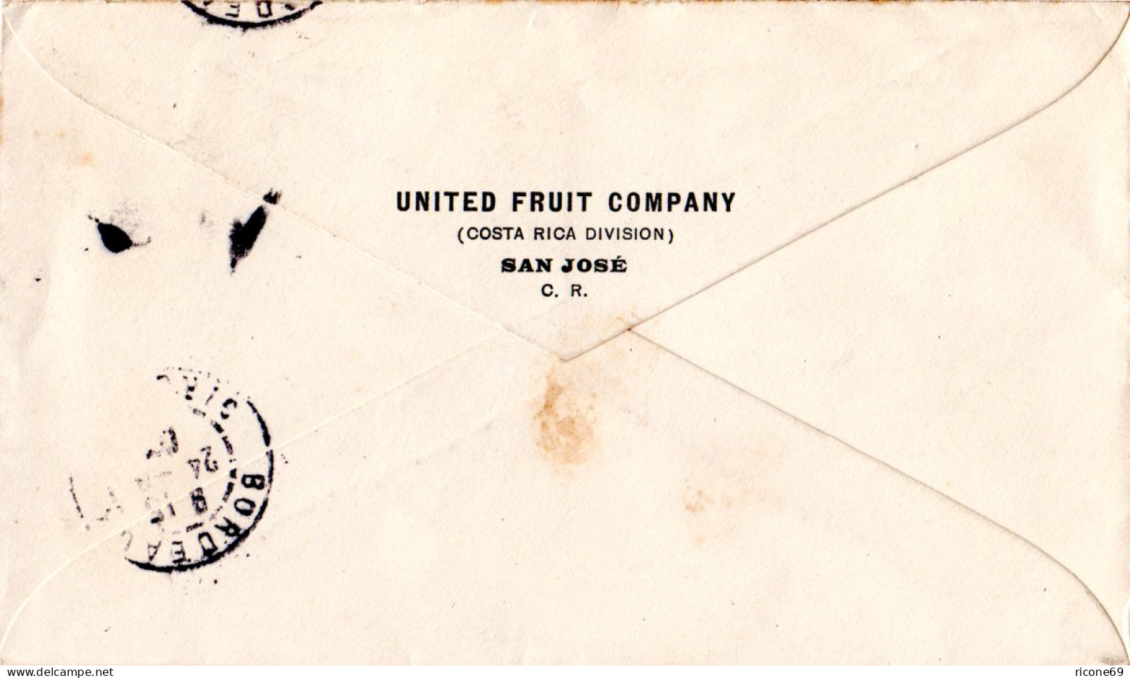 Costa Rica 1907, 10 C. Ganzsache Umschlag M. Rücks. Zudruck United Fruit Company - Costa Rica