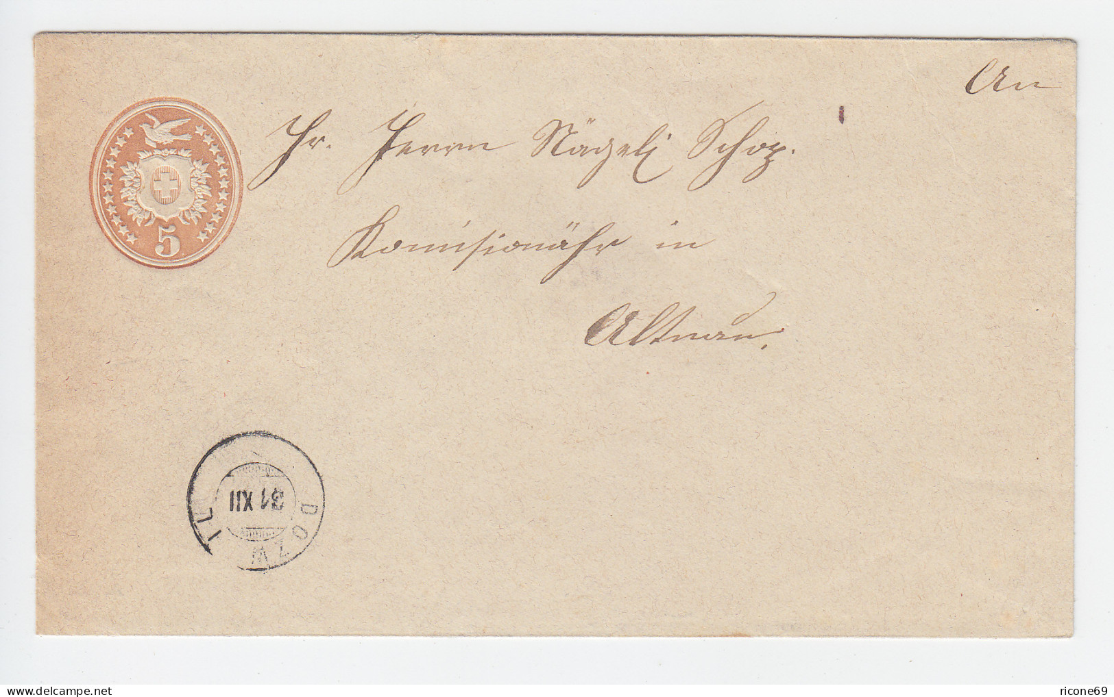Schweiz 1870, Zwerg Stpl. DOZWEIL (Dozwil) Auf 5 C. Ganzsache Brief - Sonstige & Ohne Zuordnung