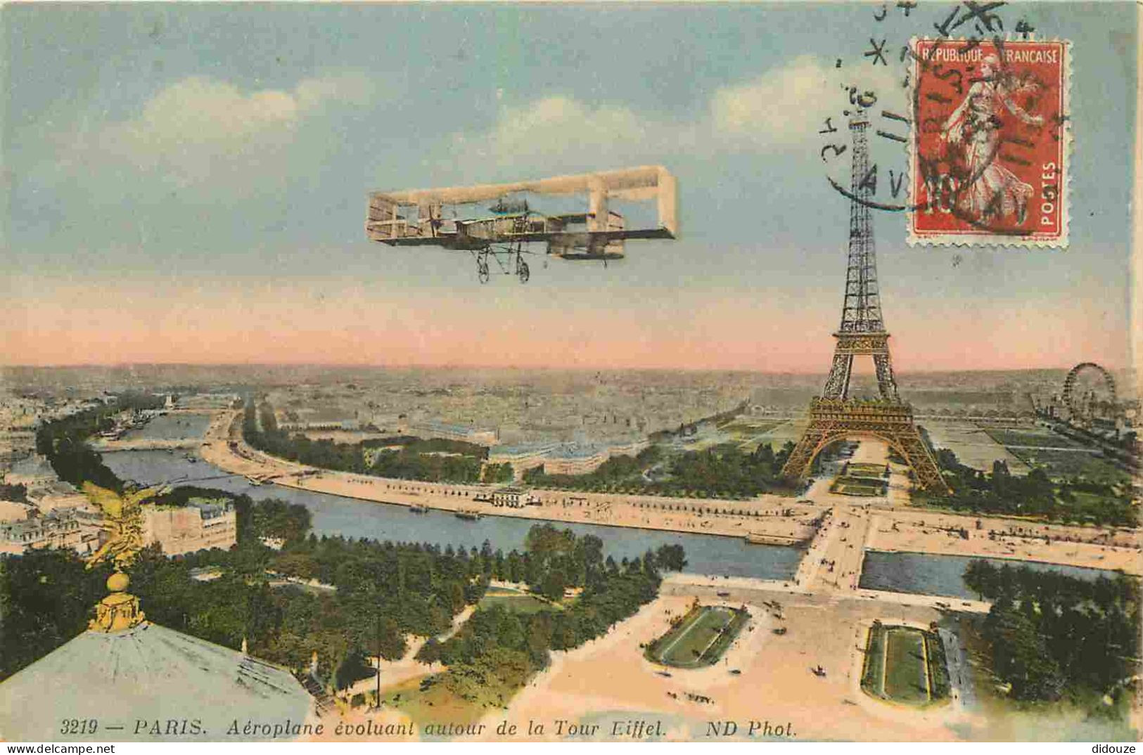 75 - Paris - Aéroplane évoluant Autour De La Tour Eiffel - Animée - Aviation - Avions - Colorisée - Correspondance - CPA - Eiffelturm