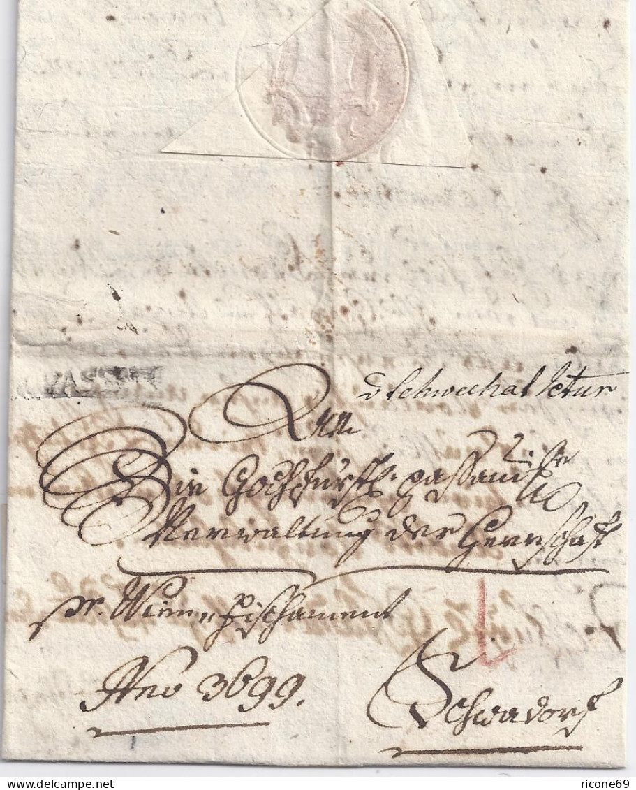 Bayern 1802, V. PASSAU, Selt. L1 Auf Brief N. Österreich (Feuser 300.-) #1559 - Cartas & Documentos