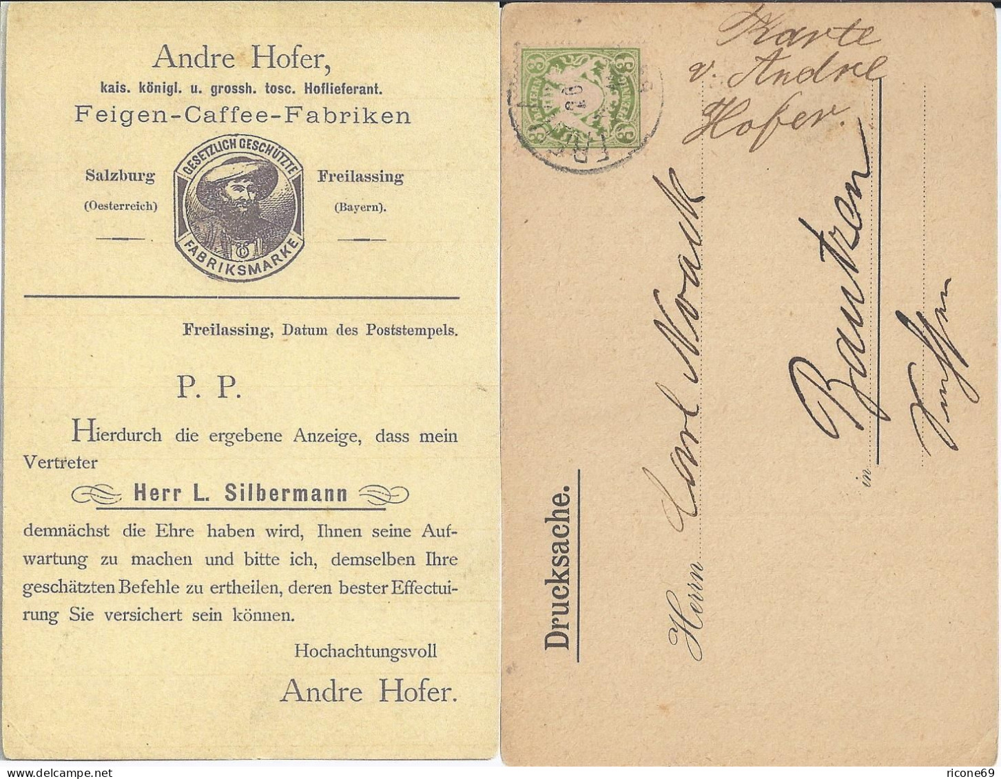 Bayern 1889, EF 3 Pf Auf Rücks. Illustrierter Reklame Karte V. Freilassing #2882 - Lettres & Documents
