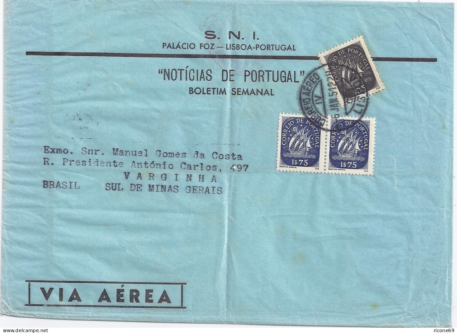 Portugal 1951, Paar 1,75+0,5 C. Auf Luftpost Drucksache Brief N Brasilien. #1671 - Other & Unclassified