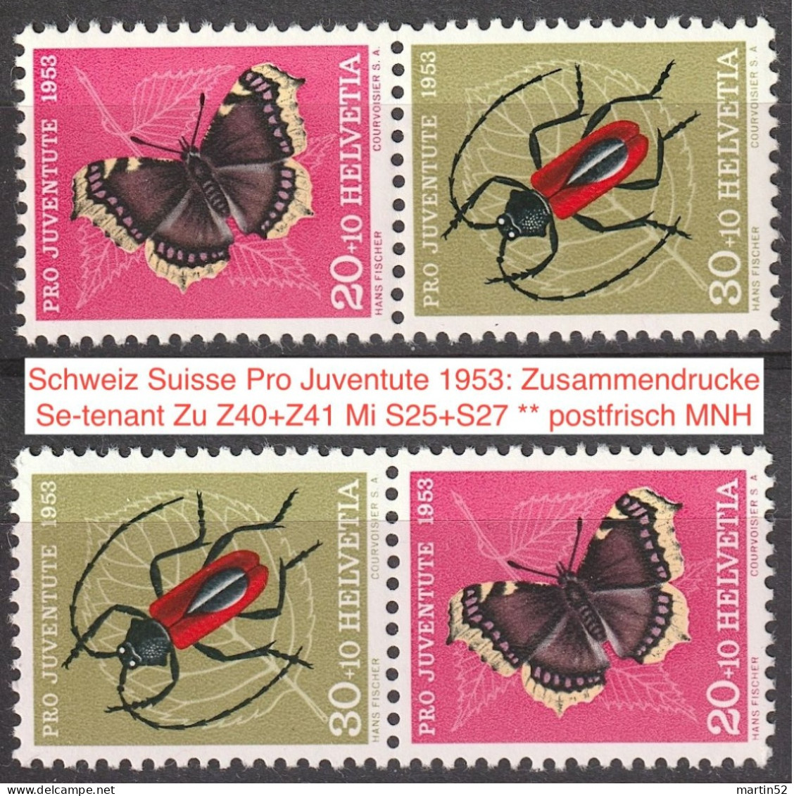 Schweiz Suisse Pro Juventute 1953: Zusammendruck Se-tenant Zu Z 41 Mi S 27 ** Postfrisch MNH (Zumstein CHF 65.00) - Se-Tenant