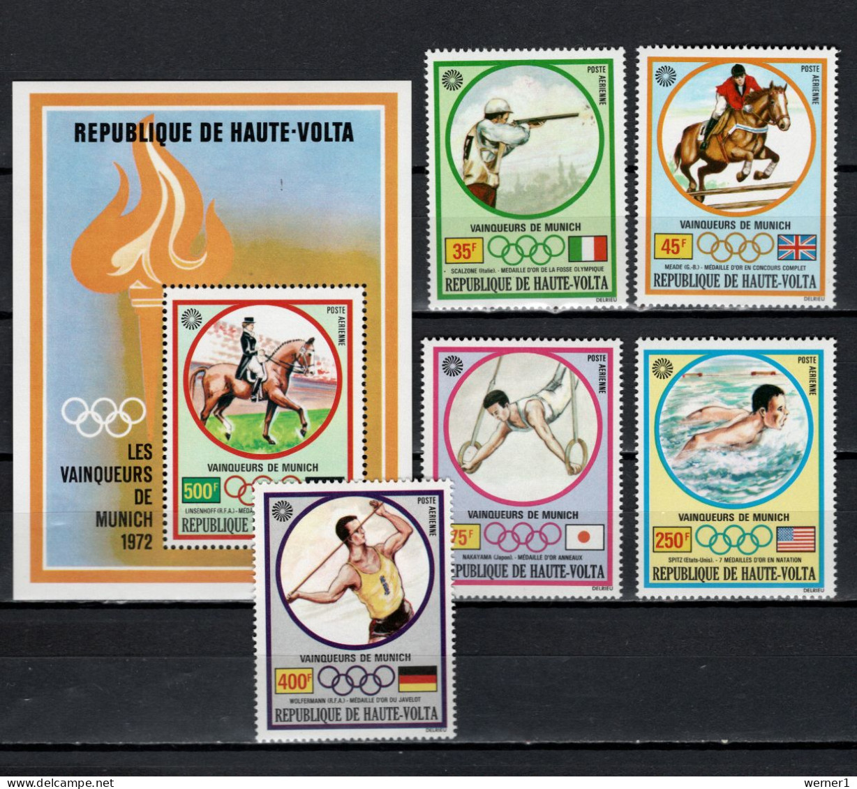 Burkina Faso (Upper Volta) 1973 Olympic Games Munich, Equestrian, Shooting, Swimming, Javelin Etc. 5 Stamps + S/s MNH - Zomer 1972: München