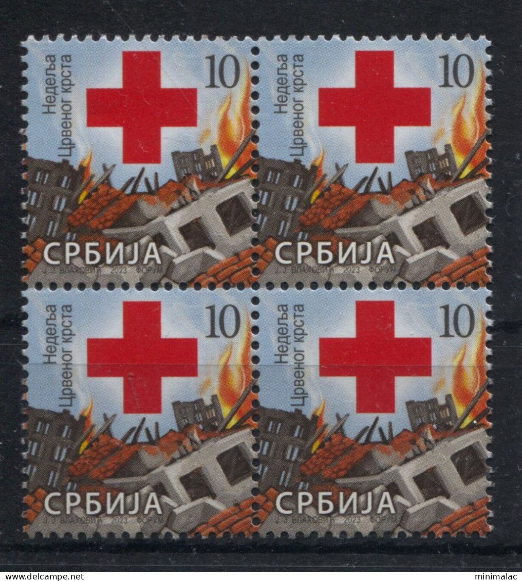 Serbia 2023 Week The Red Cross, Charity Stamp, Additional Stamp 10d, Block Of 4, MNH - Serbie