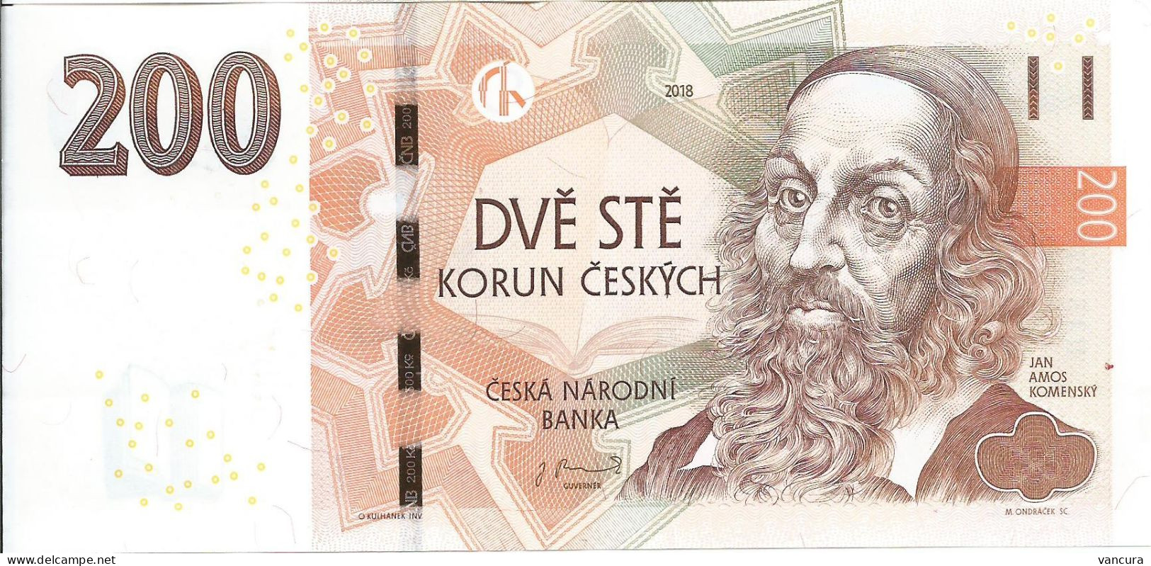 Czech Republic 200 Kc Banknote Comenius 2018 - Repubblica Ceca