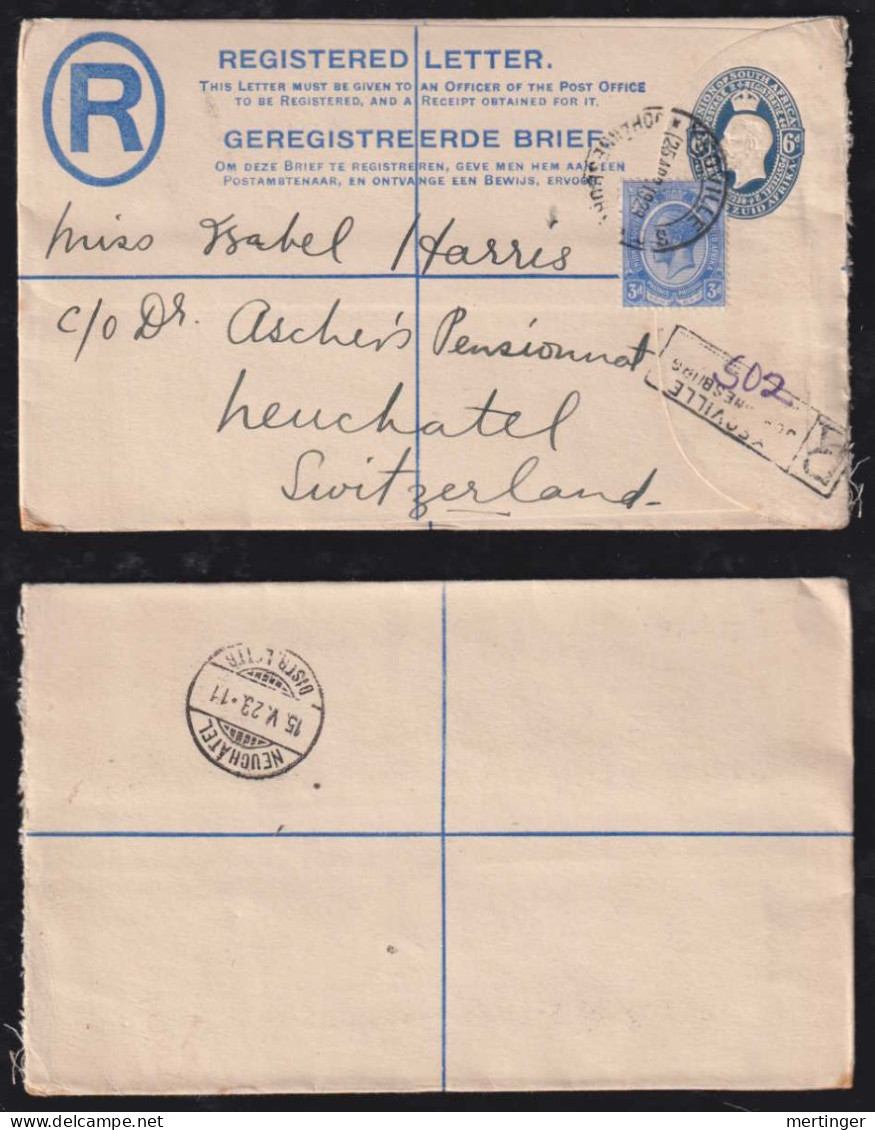 South Africa 1923 Registered Stationery Cover JOHANNESBURG X NEUCHATEL Switzerland - Covers & Documents