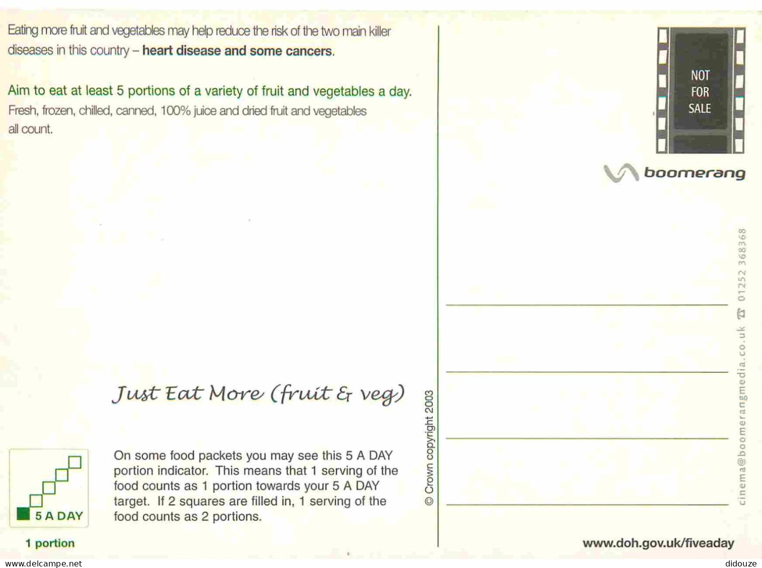 Recettes De Cuisine - Just Eat More Fruit And Veg - Gastronomie - CPM - Voir Scans Recto-Verso - Recipes (cooking)