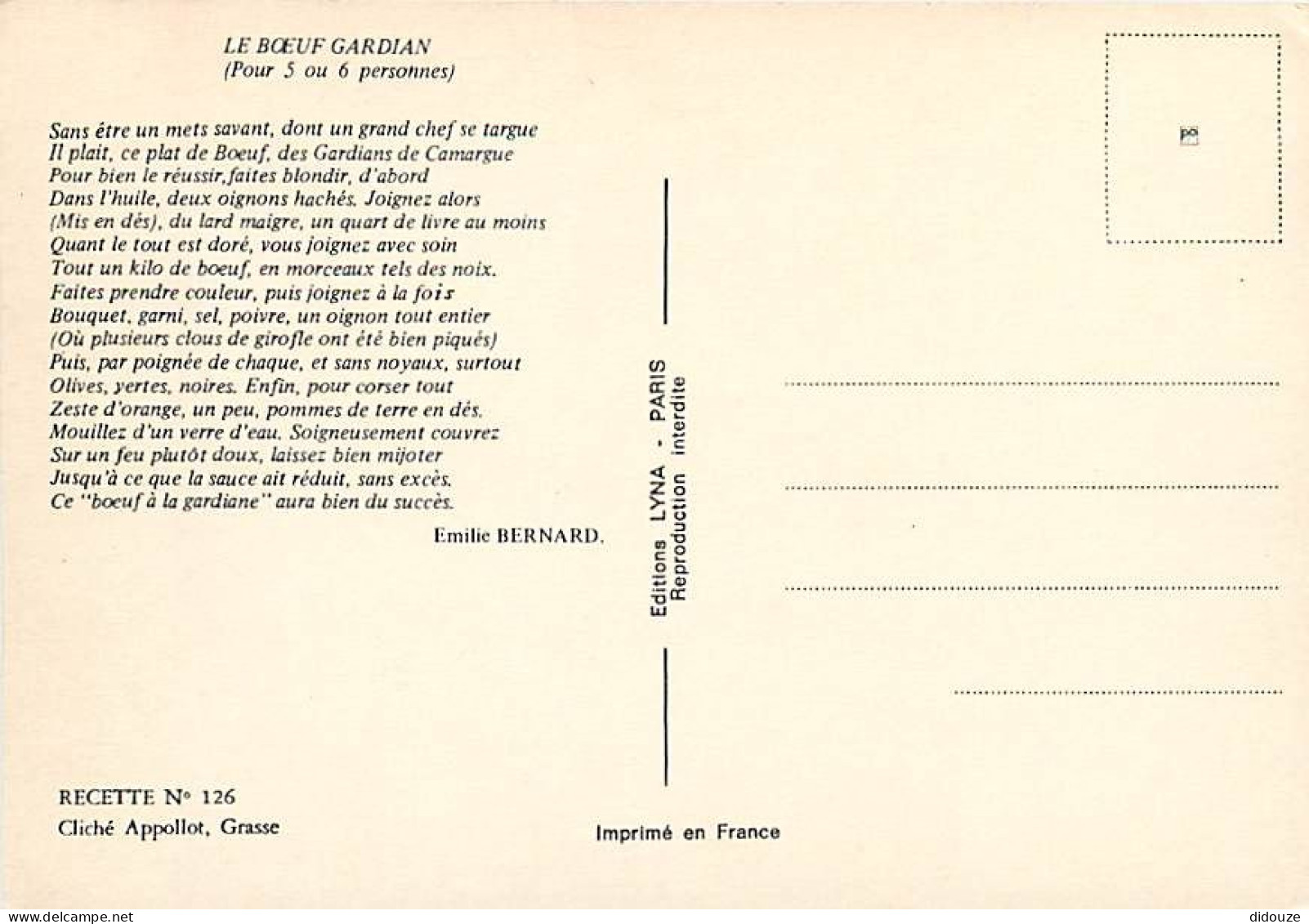 Recettes De Cuisine - Bœuf Gardian - Carte Neuve - Gastronomie - CPM - Voir Scans Recto-Verso - Recepten (kook)