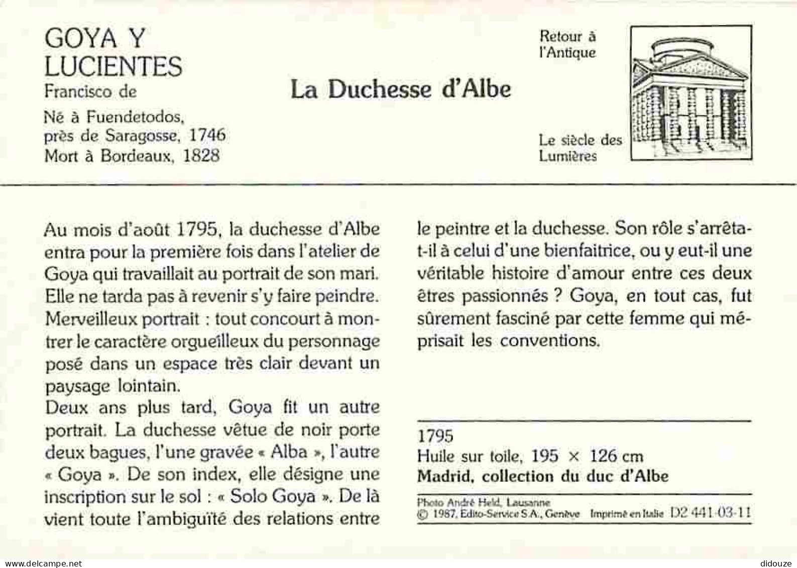 Art - Peinture - Goya Y Lucientes - La Duchesse D'Albe - Description De L'oeuvre Au Dos - Carte Neuve - CPM - Voir Scans - Schilderijen