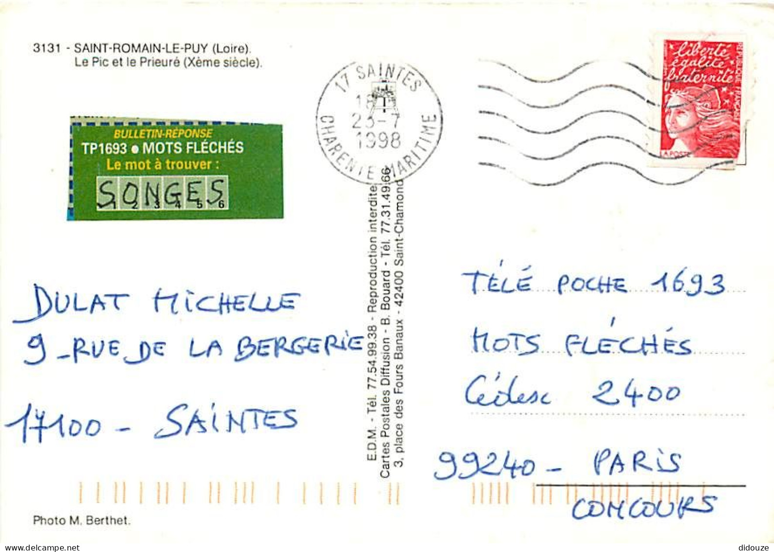 42 - Saint Romain Le Puy - Le Pic Et Le Prieuré (Xème Siècle) - Fleurs - CPM - Voir Scans Recto-Verso - Autres & Non Classés