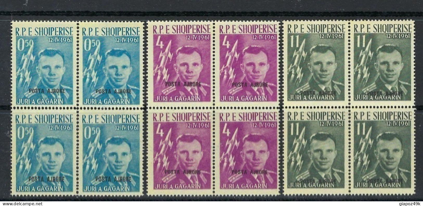 ● ALBANIA 1962 ֍ Wostock 1 ֍ J. Gagarin ● Soprastampati NERO ● P. A. N. A62B / 64B ** X 4 ● Cat. 1200 € ● Lotto N. 330 ● - Albanie