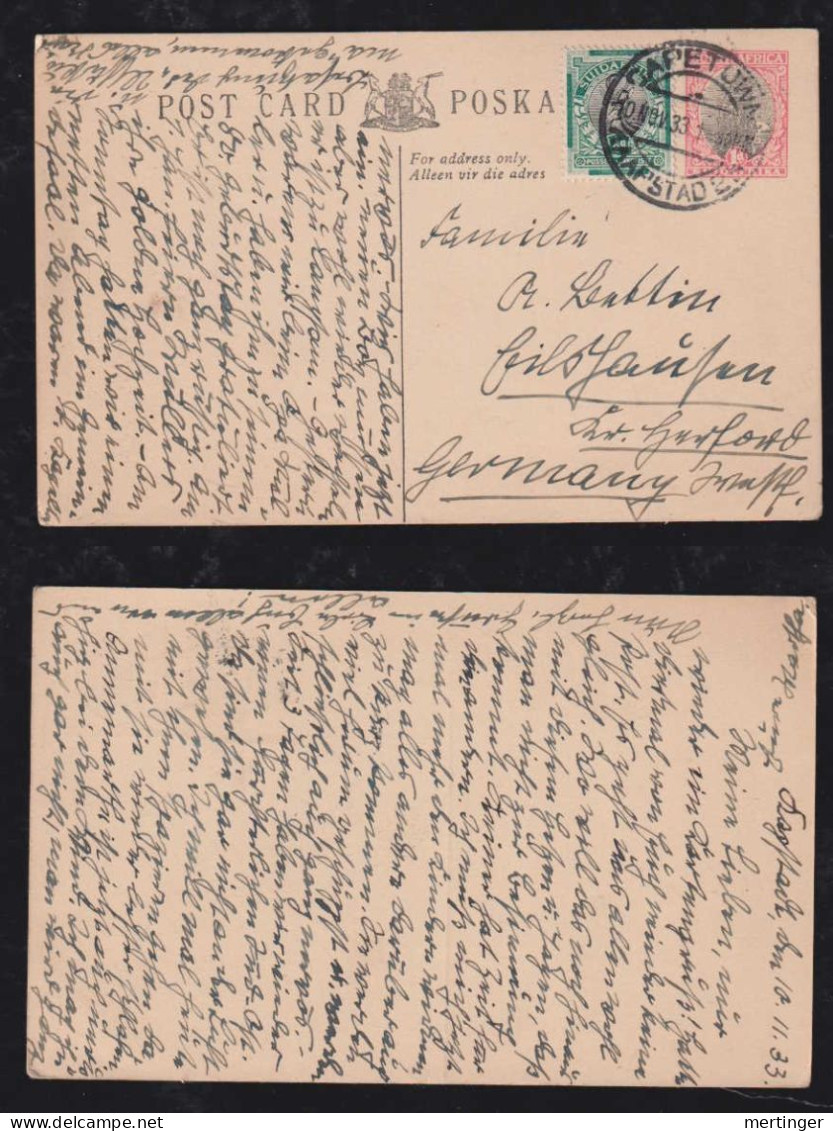 South Africa 1933 Uprated Stationery Postcard CAPE TOWN To Germany - Lettres & Documents