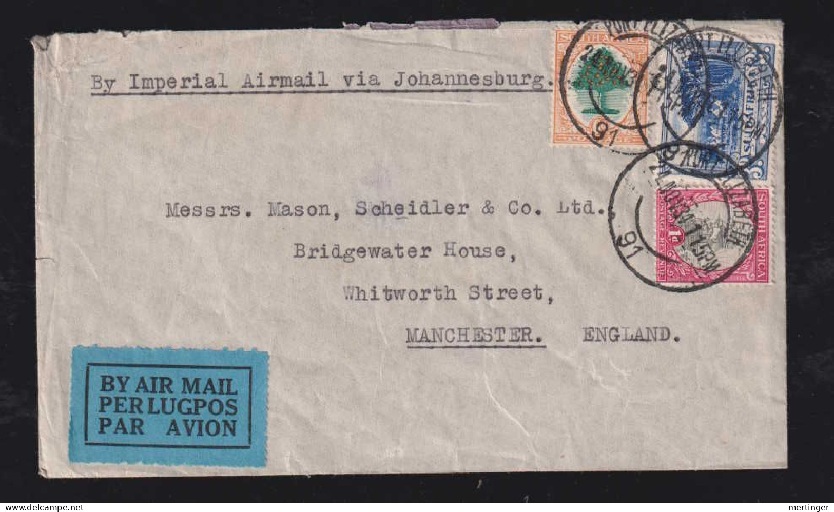 South Africa 1934 Airmail Cover PORT ELIZABETH X MANCHESTER England Imperial Airways - Covers & Documents
