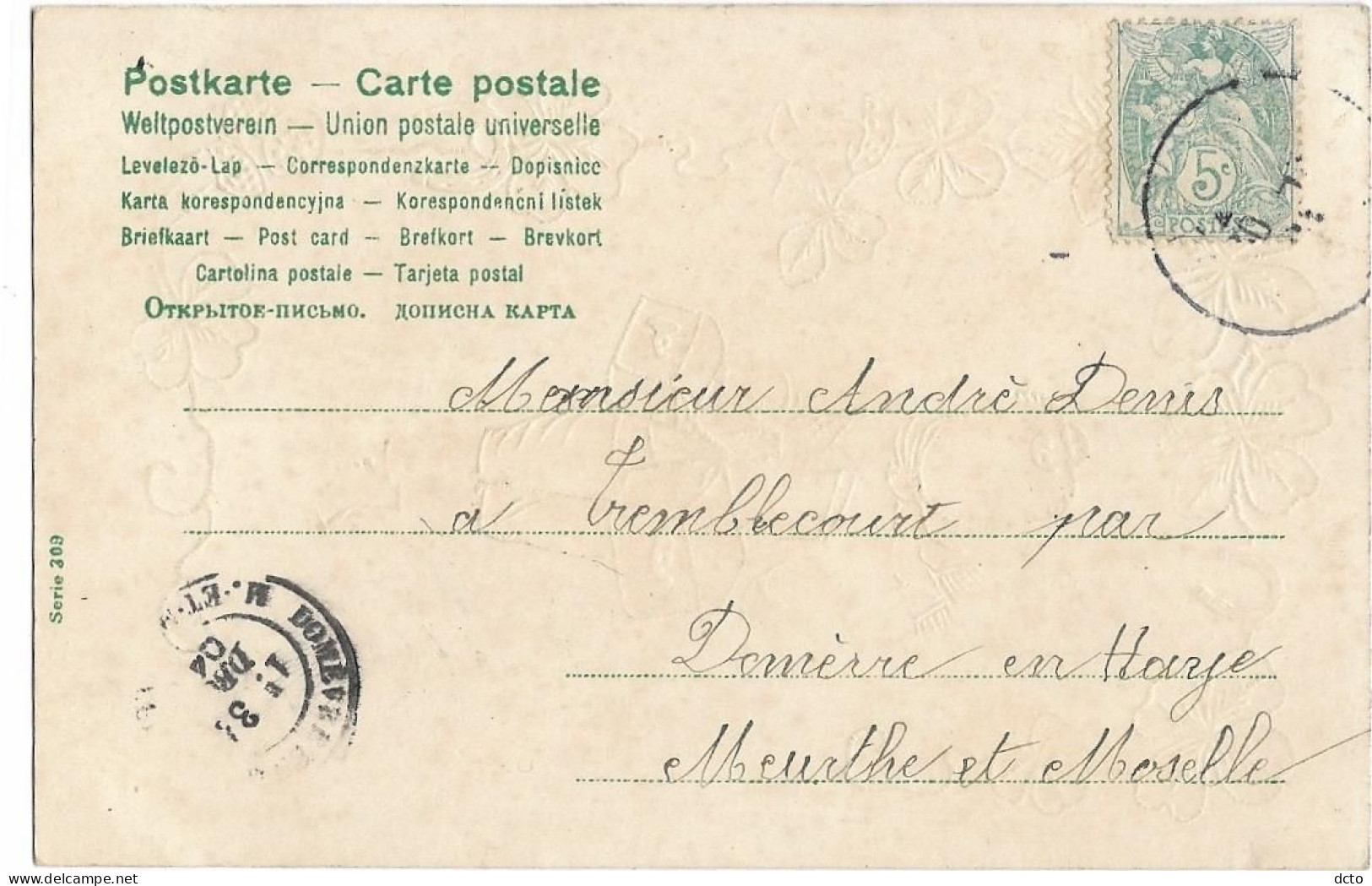 Bonne Année Facteur (factrice) Distribuant Le Courrier, Trèfles 4 Feuilles Porte-bonheur, Liseré Doré, Envoi 1904 - Autres & Non Classés