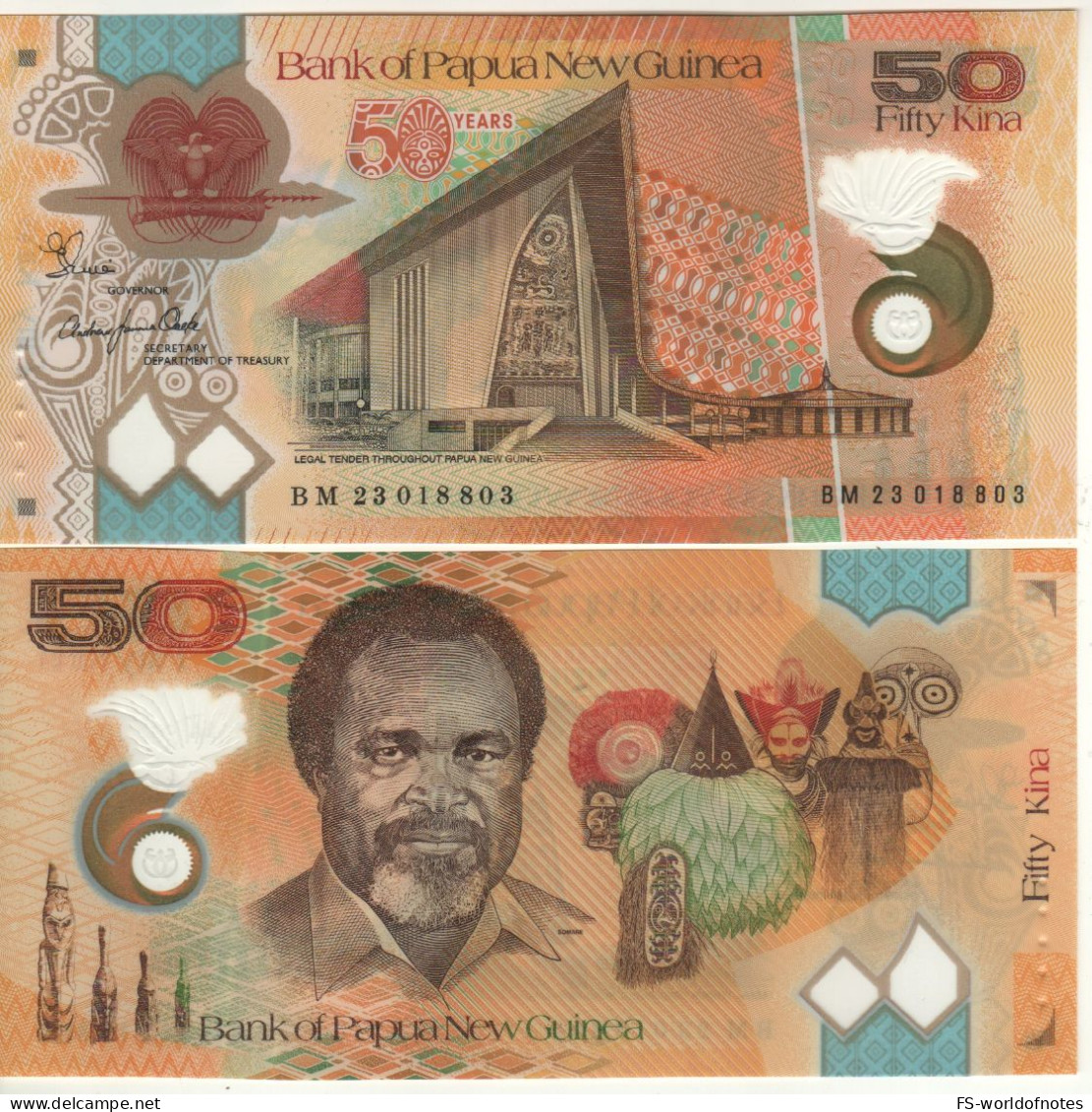 PAPUA NEW GUINEA  New 50 Kina  PW57  ( 2013 Polimer   ) Commemorative   "50 Years Of Autonomy/Independence (1973-2023)" - Papua New Guinea