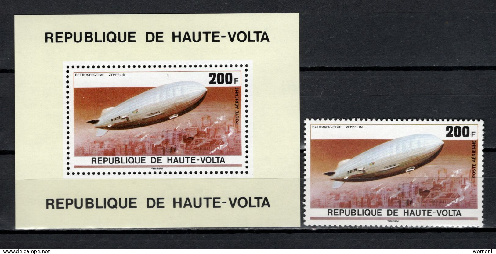 Burkina Faso (Upper Volta) 1976 Olympic Games, Zeppelin With Olympic Rings Stamp + S/s MNH - Ete 1976: Montréal