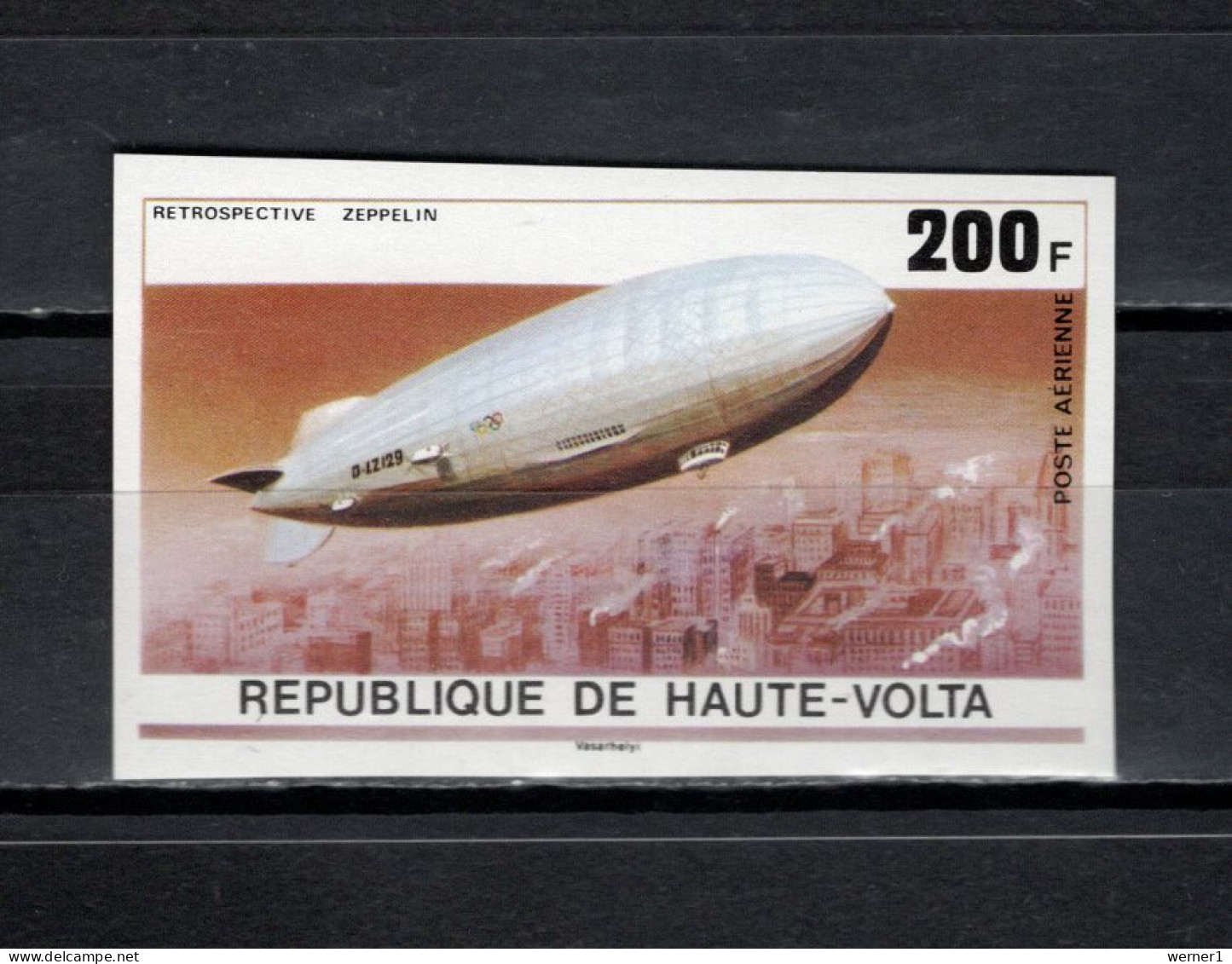 Burkina Faso (Upper Volta) 1976 Olympic Games, Zeppelin With Olympic Rings Stamp Imperf. MNH - Sommer 1976: Montreal