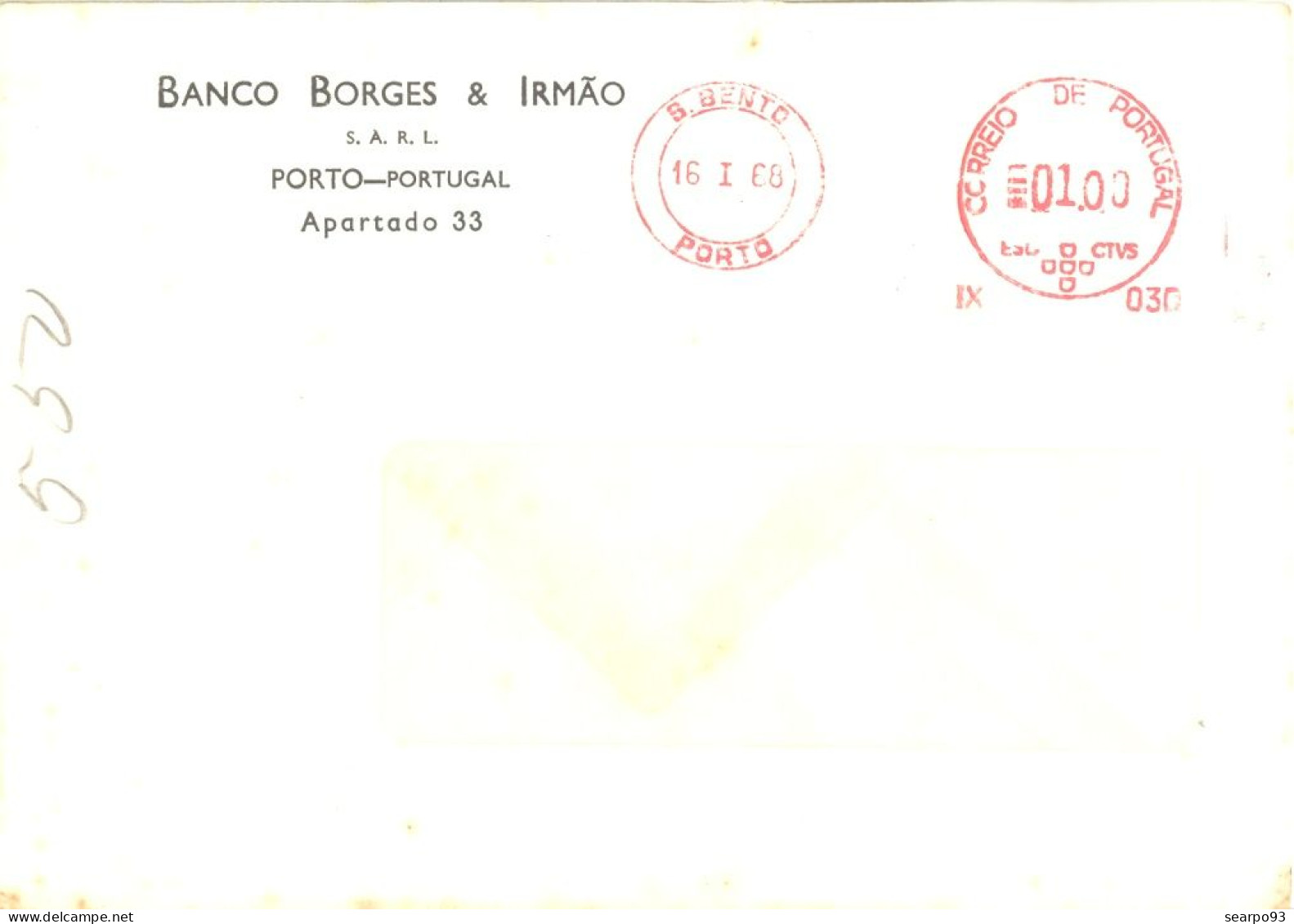 PORTUGAL. METER SLOGAN. BANCO BORGES & IRMAO. BANK. PORTO. 1968 - Marcophilie