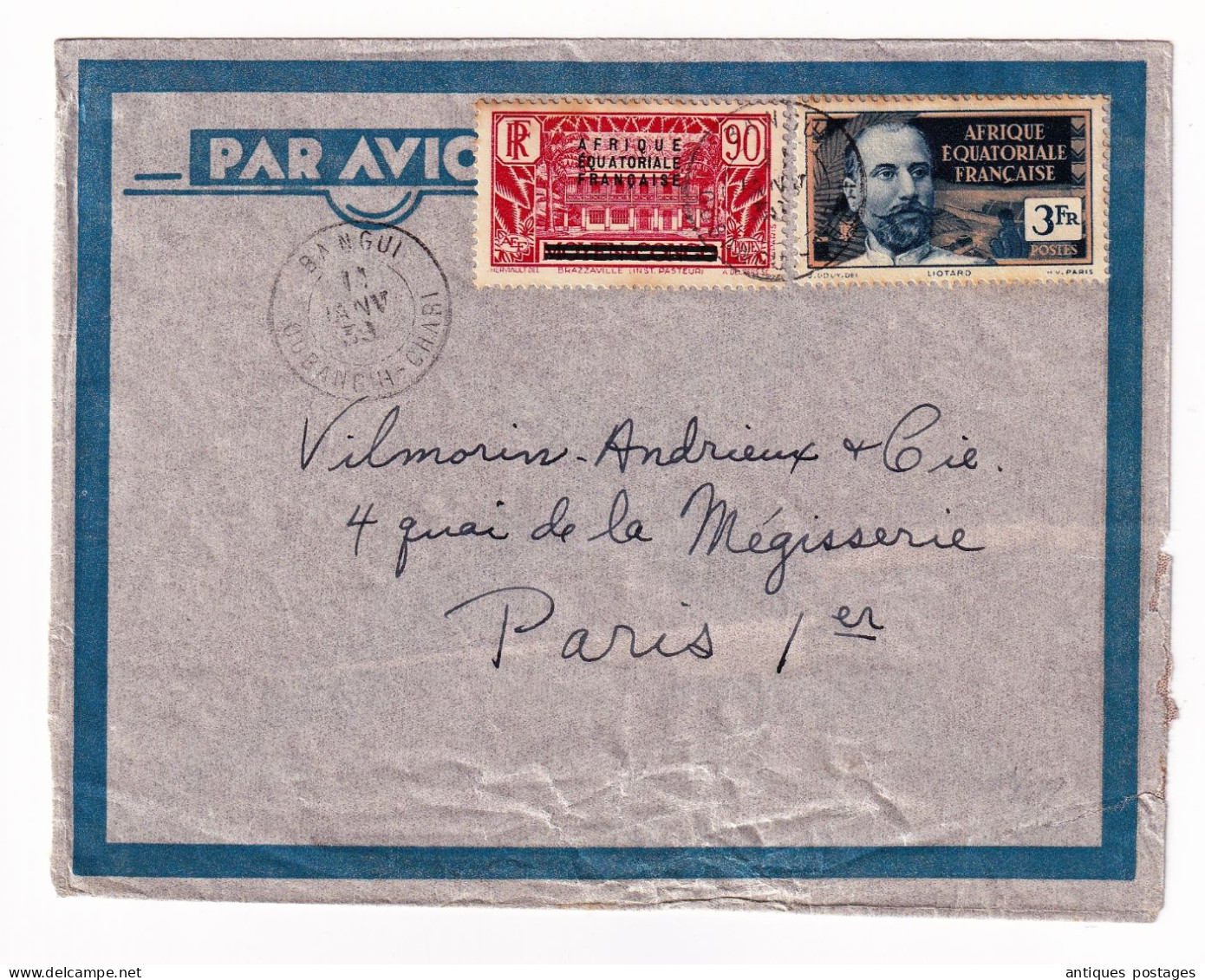 Lettre A.E.F. 1939 Bangui Timbre Victor Liotard 3F Oubangui-Chari République Centrafricaine - Lettres & Documents