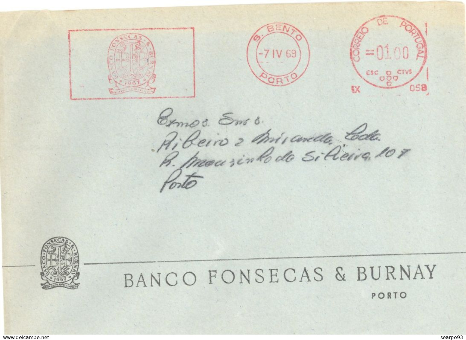 PORTUGAL. METER SLOGAN. BANCO FONSECAS & BURNAY. BANK. PORTO. 1969 - Postmark Collection