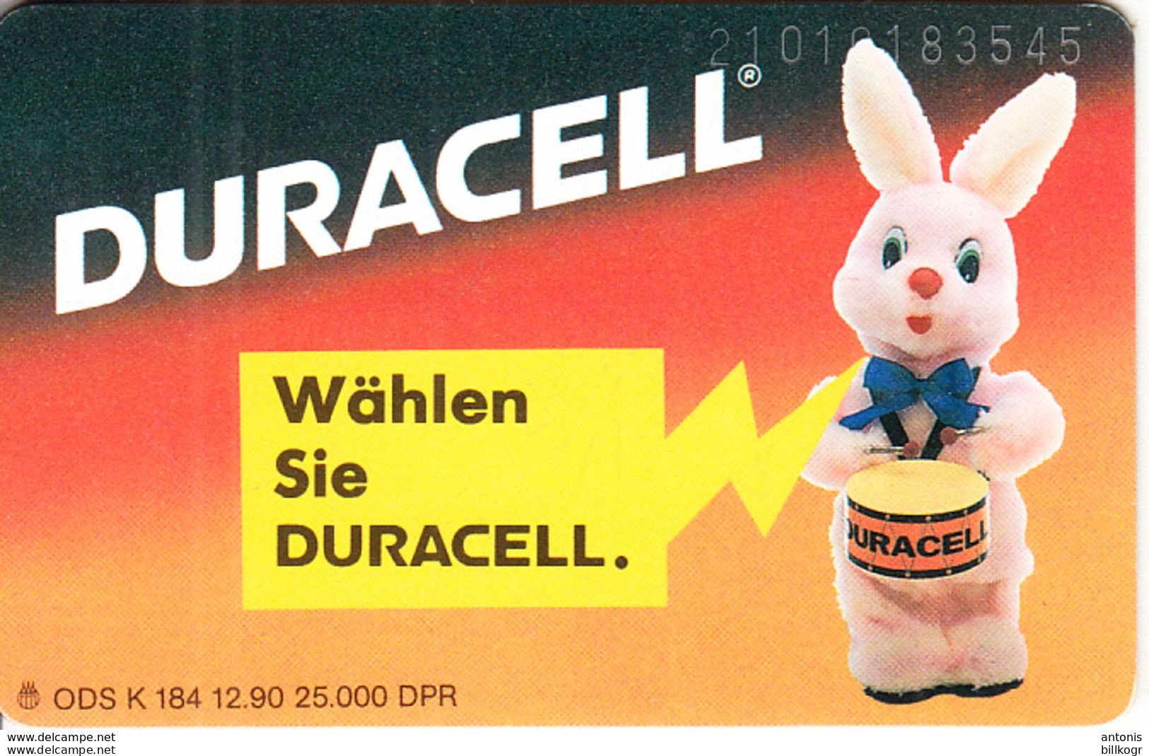 GERMANY - Duracell(K 184), Tirage 25000, 12/90, Used - K-Series: Kundenserie