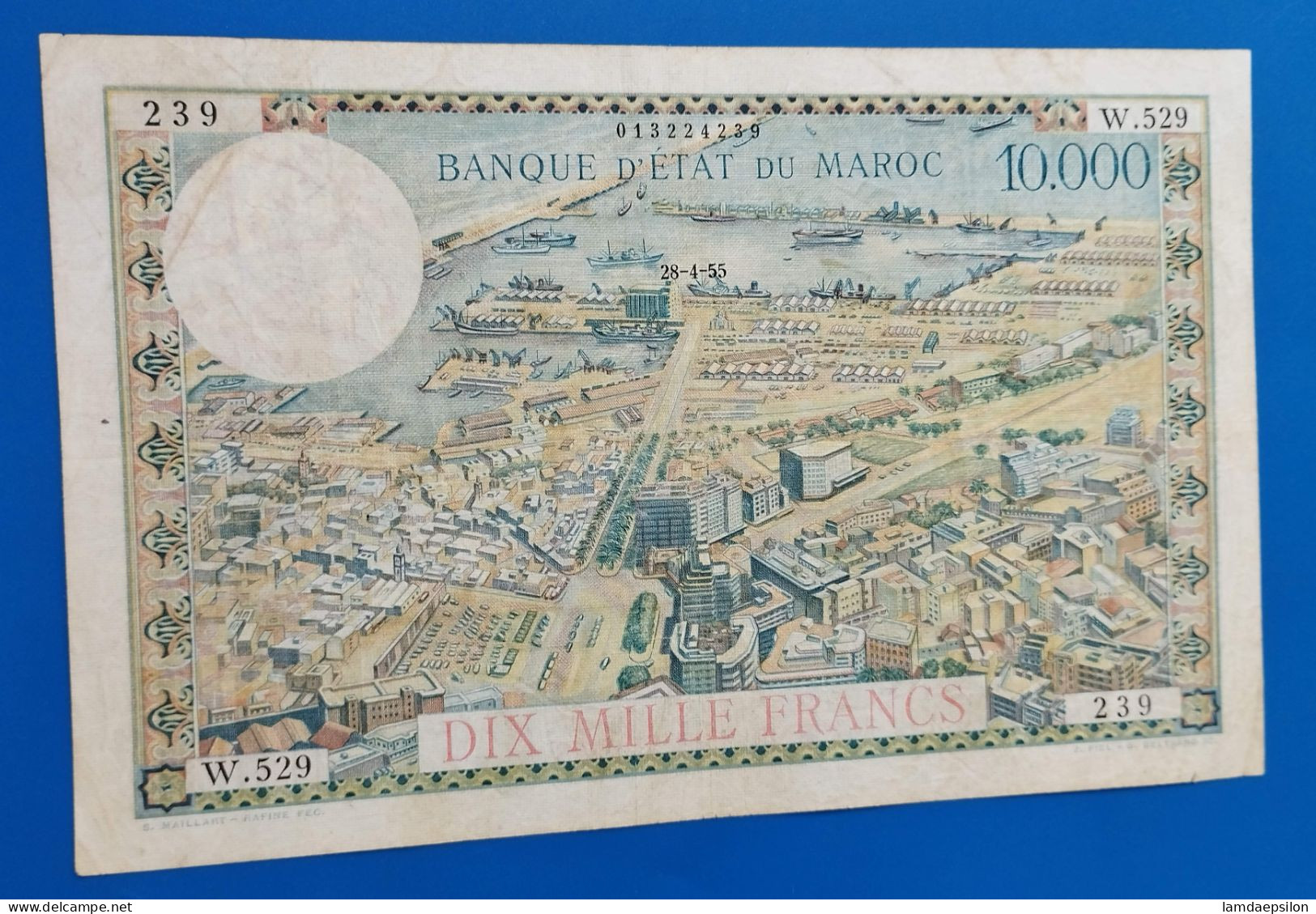 MAROC MOROCCO MARRUECOS MAROKKO BANQUE D'ETAT 10000 FRANCS /100 DIRHAM 1955.. - Maroc